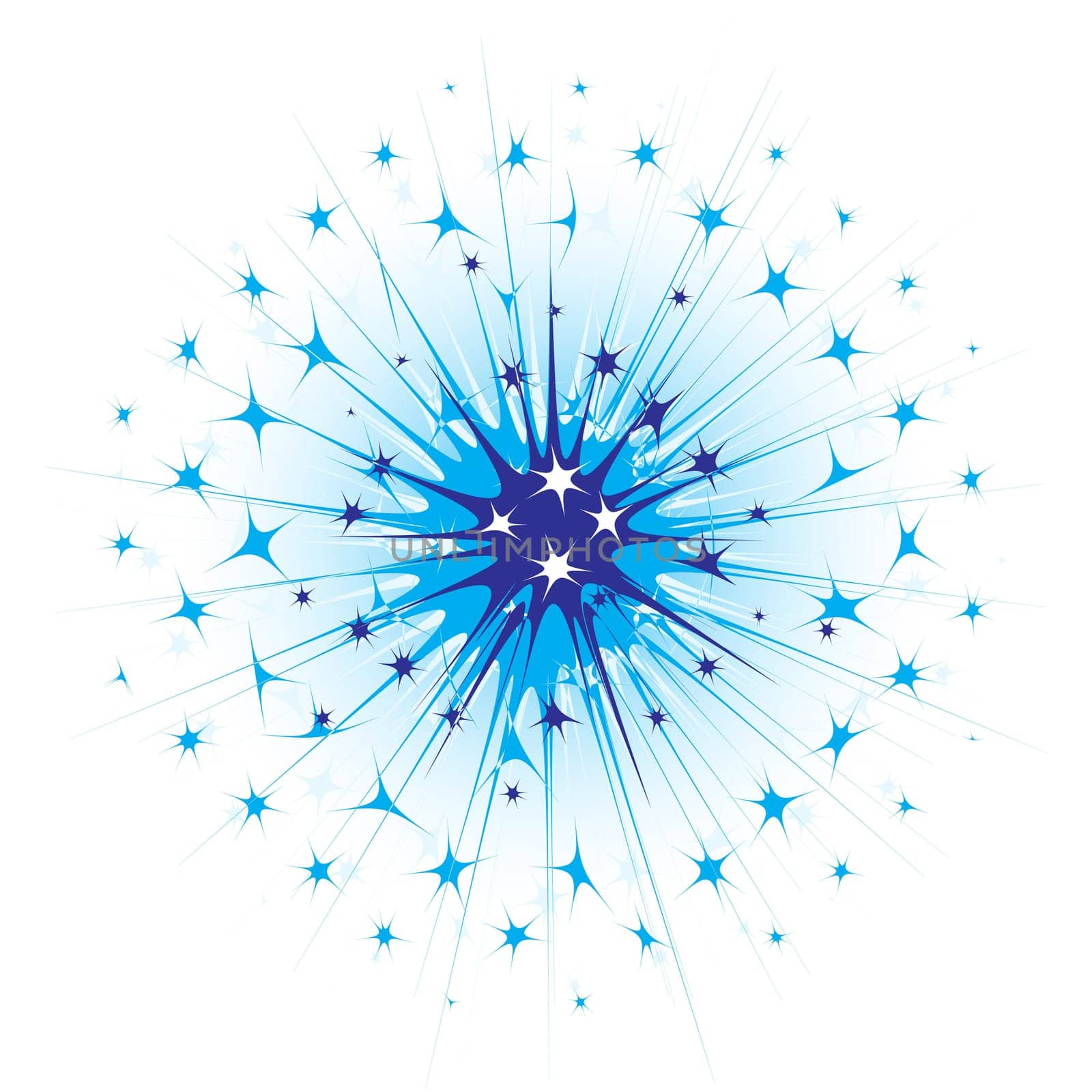 Vector illustration of blue stars explode on white background
