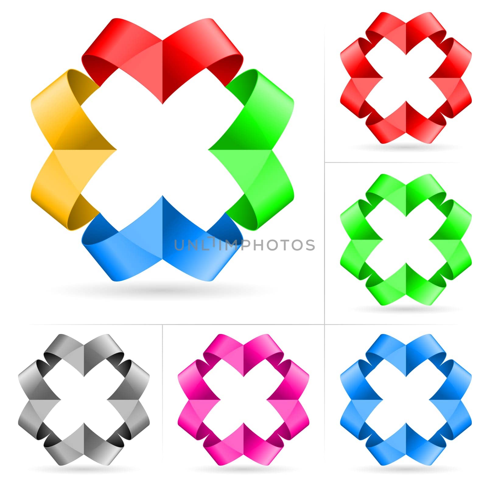 Set of ribbon number four on a white background for design.