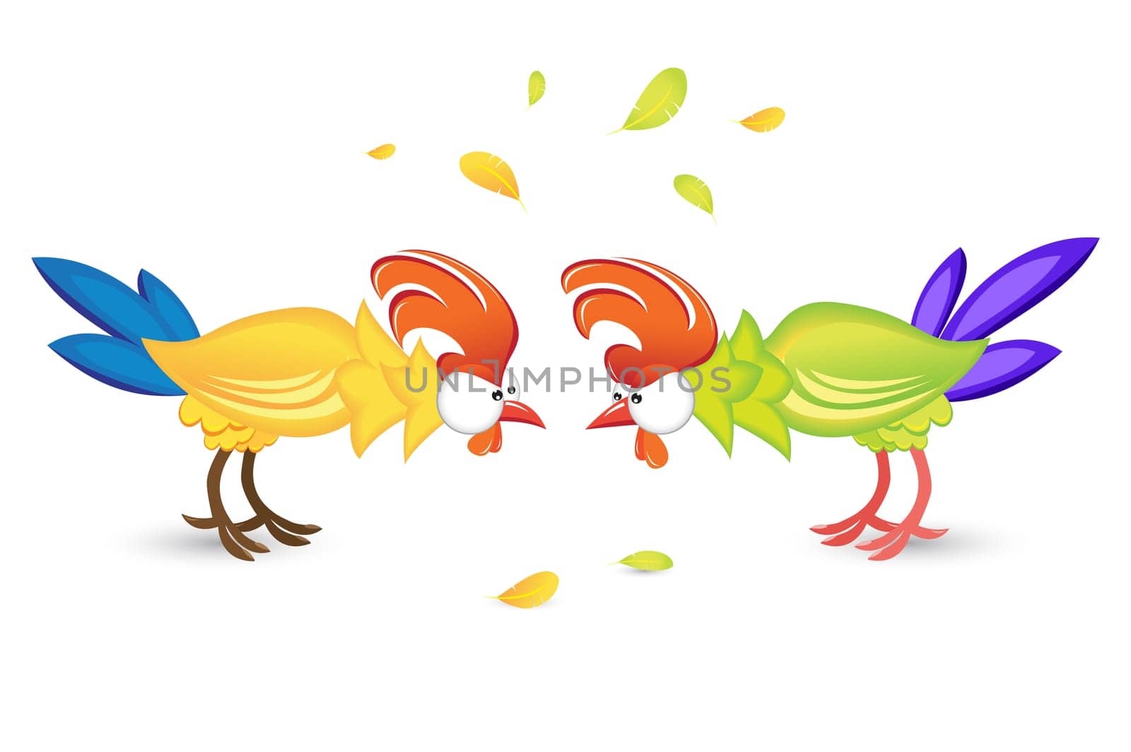 Rooster or game birds cockfighting. Illustration on white background