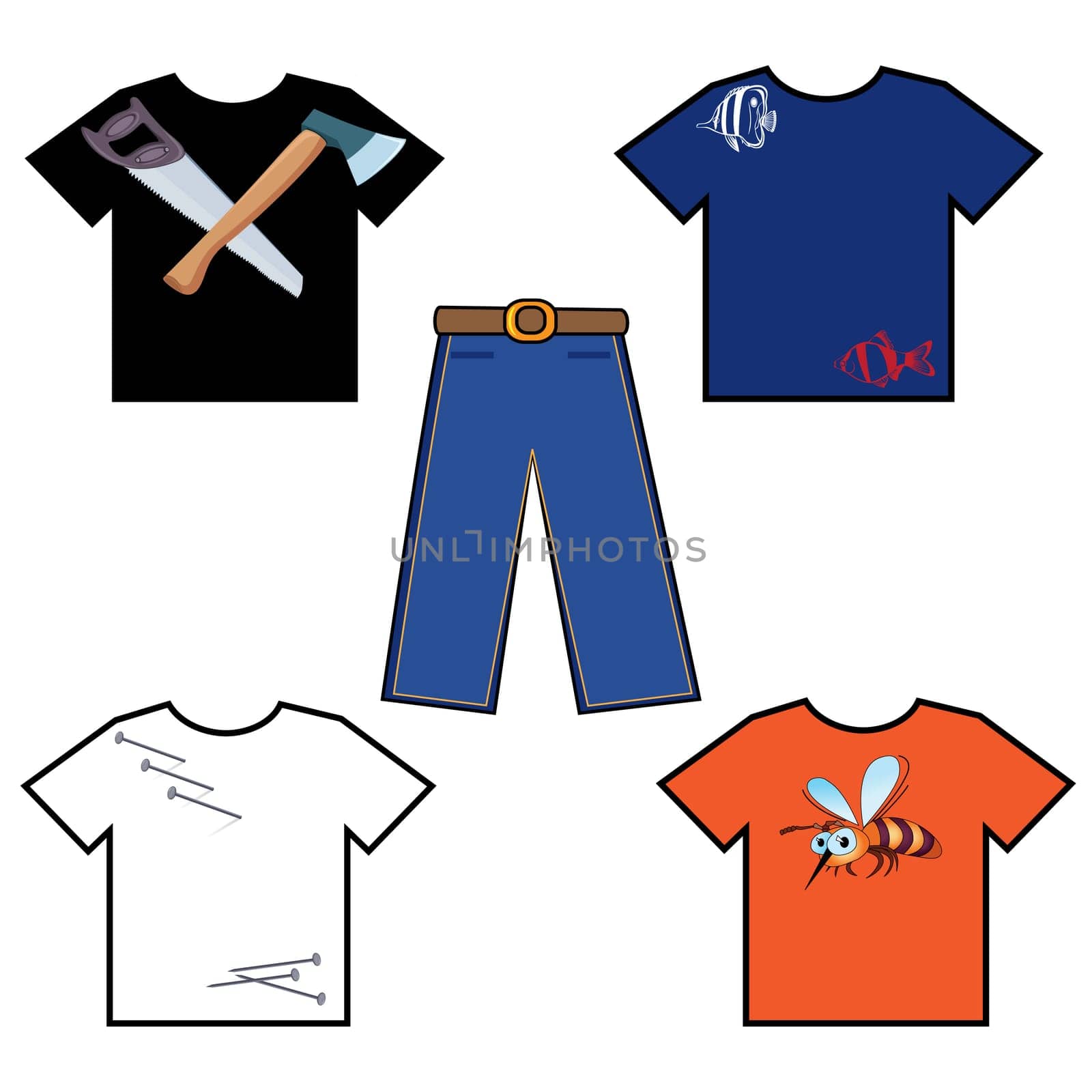 Colored shirts and pants. Illustration on white background
