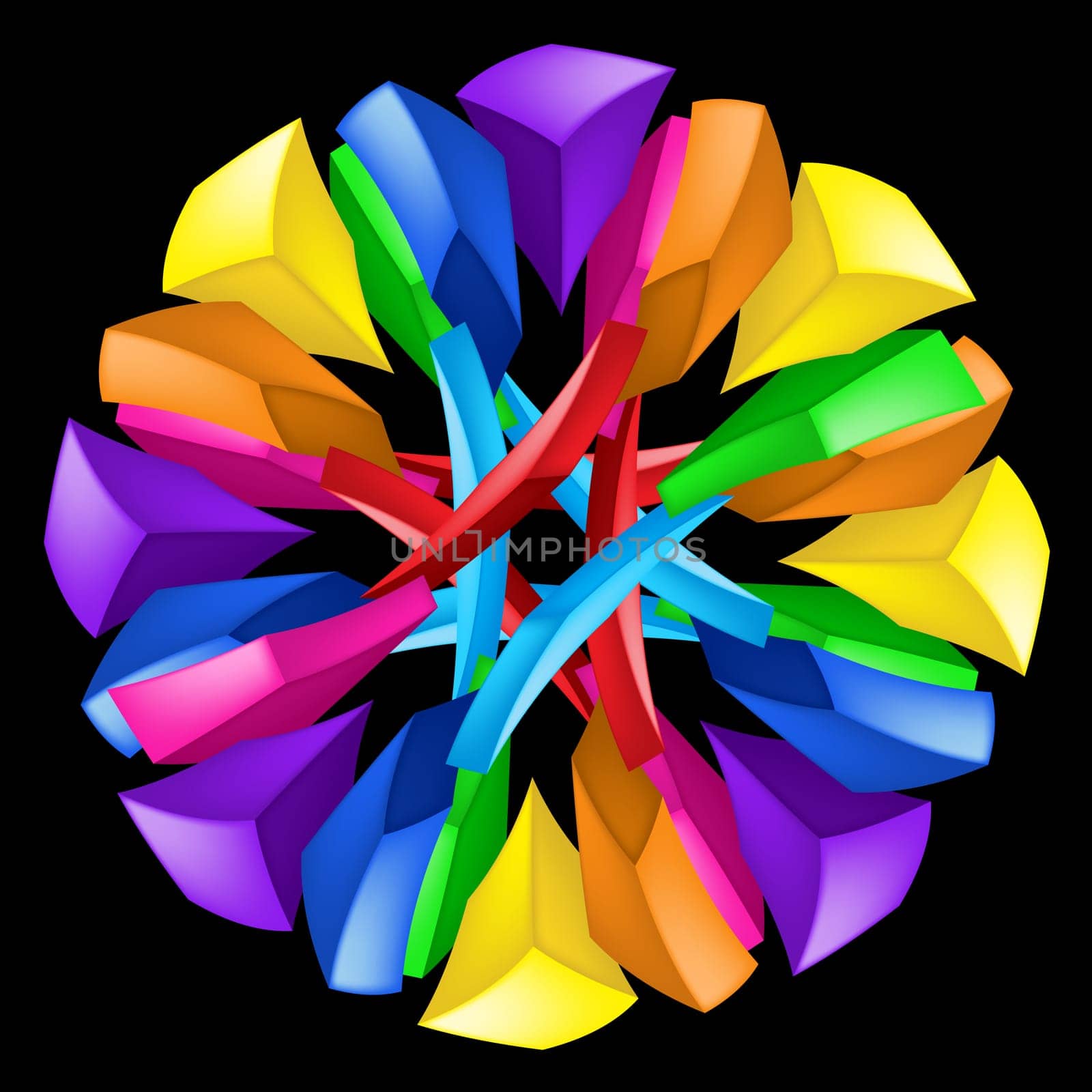 3d abstract composition. Illustration on black background.
