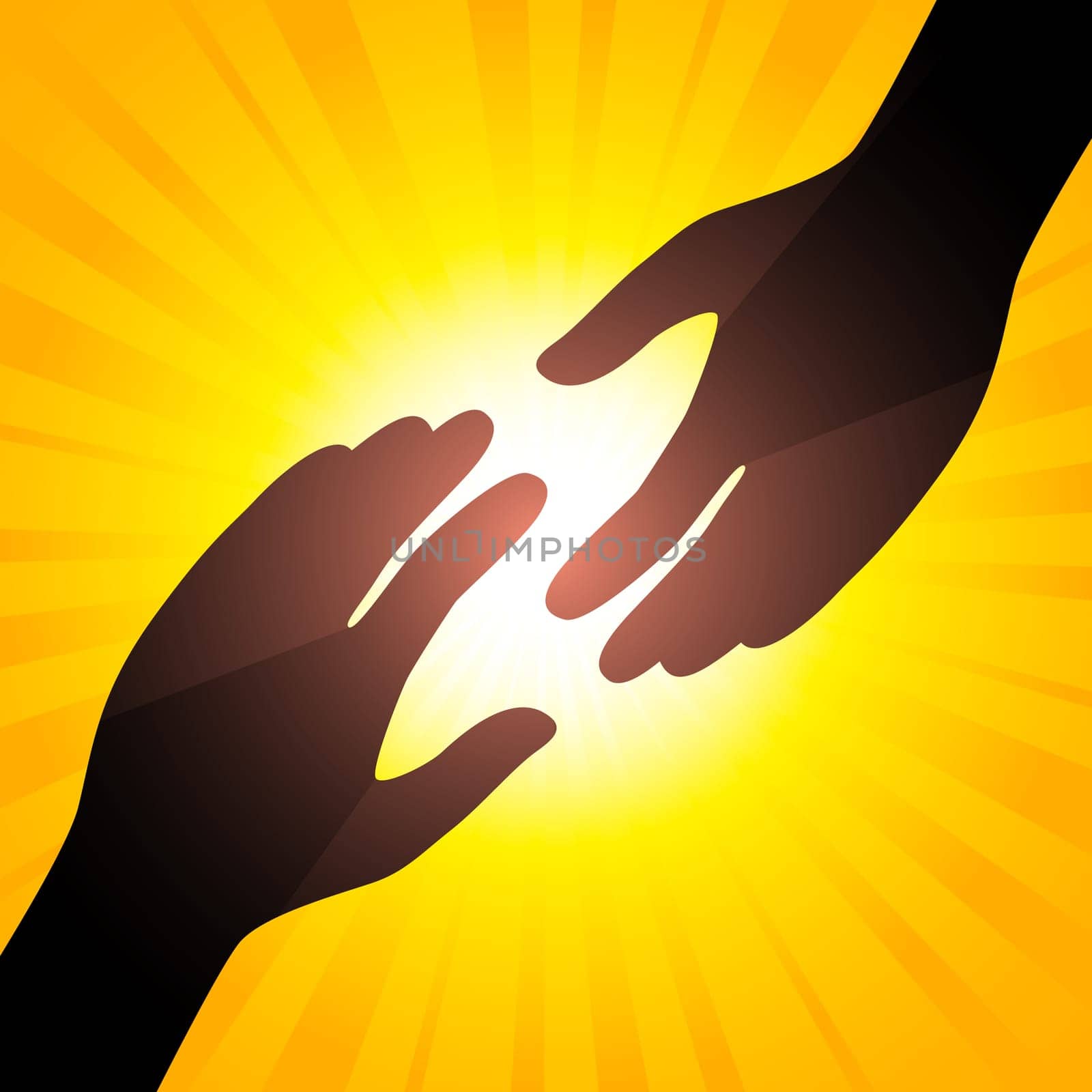 Solar handshake. Symbol of care. Illustration for your design.