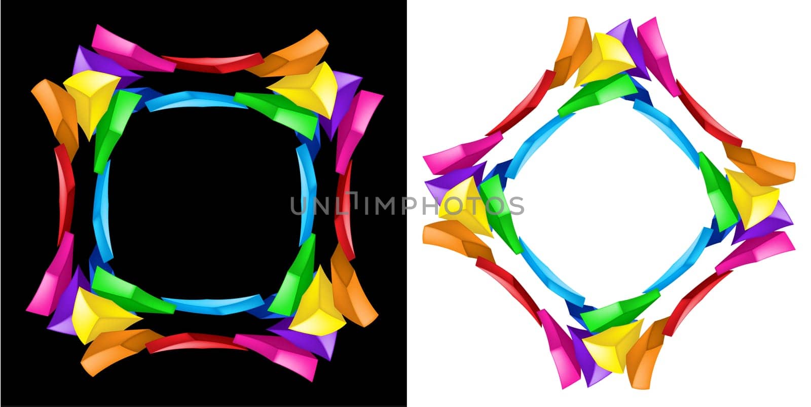 3d abstract composition. Illustration on black and white background.