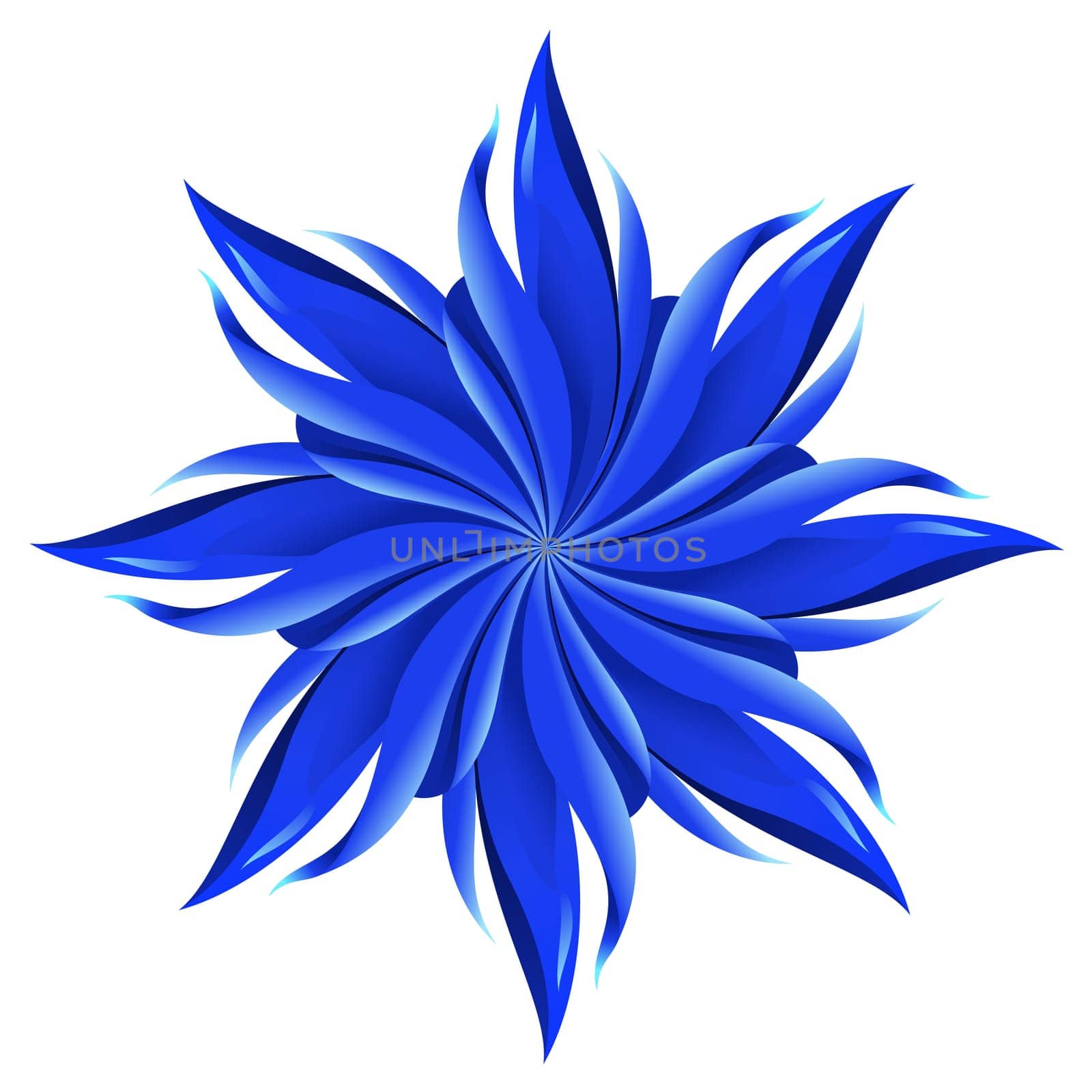 An abstract blue flower on white background. A highly useful art element.