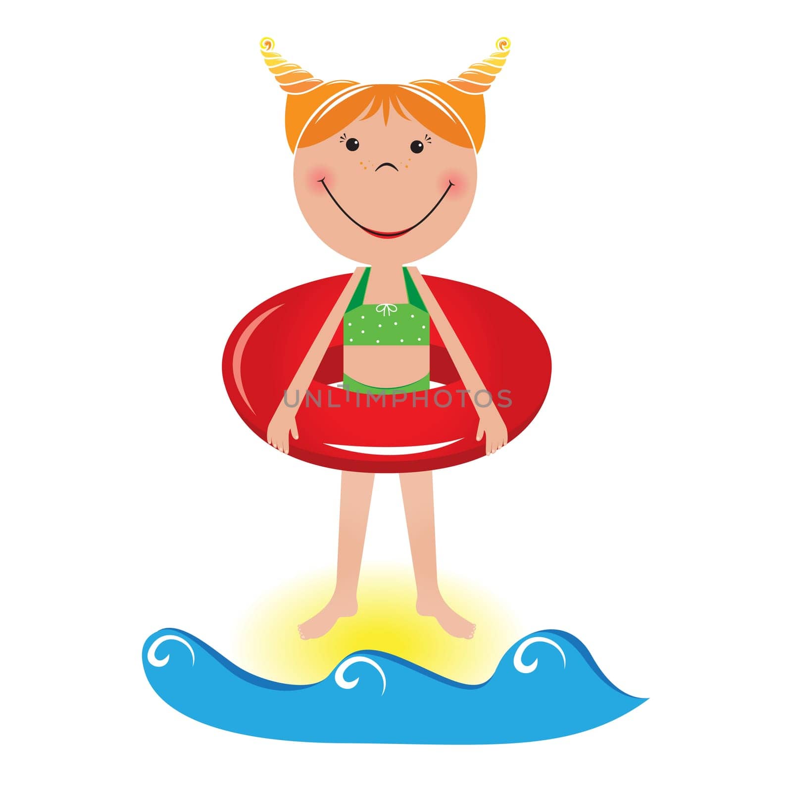 Cartoon little girl with a lifeline. Illustration on white background