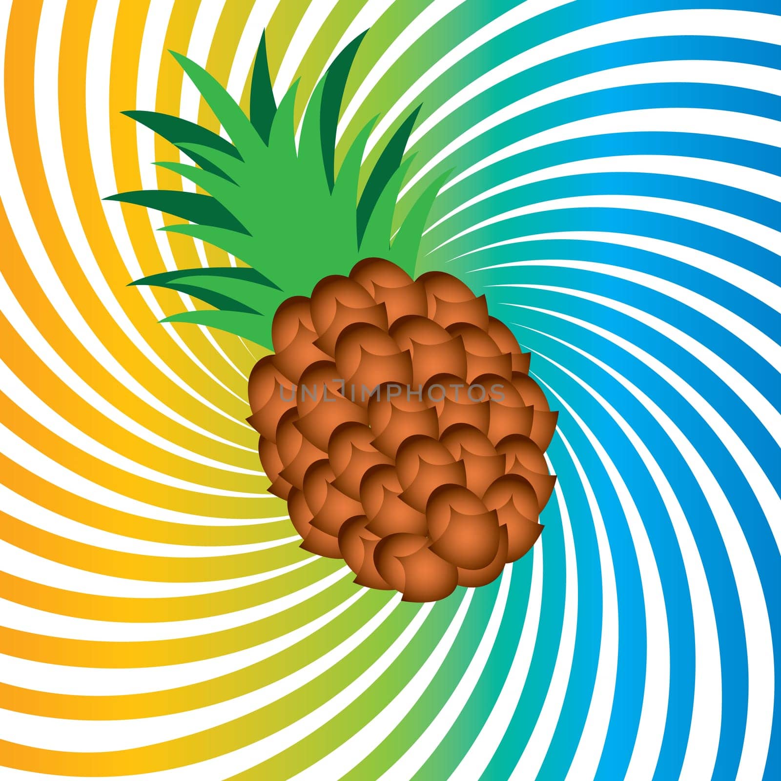 Ripe pineapple. Illustrationon abstract colorful background
