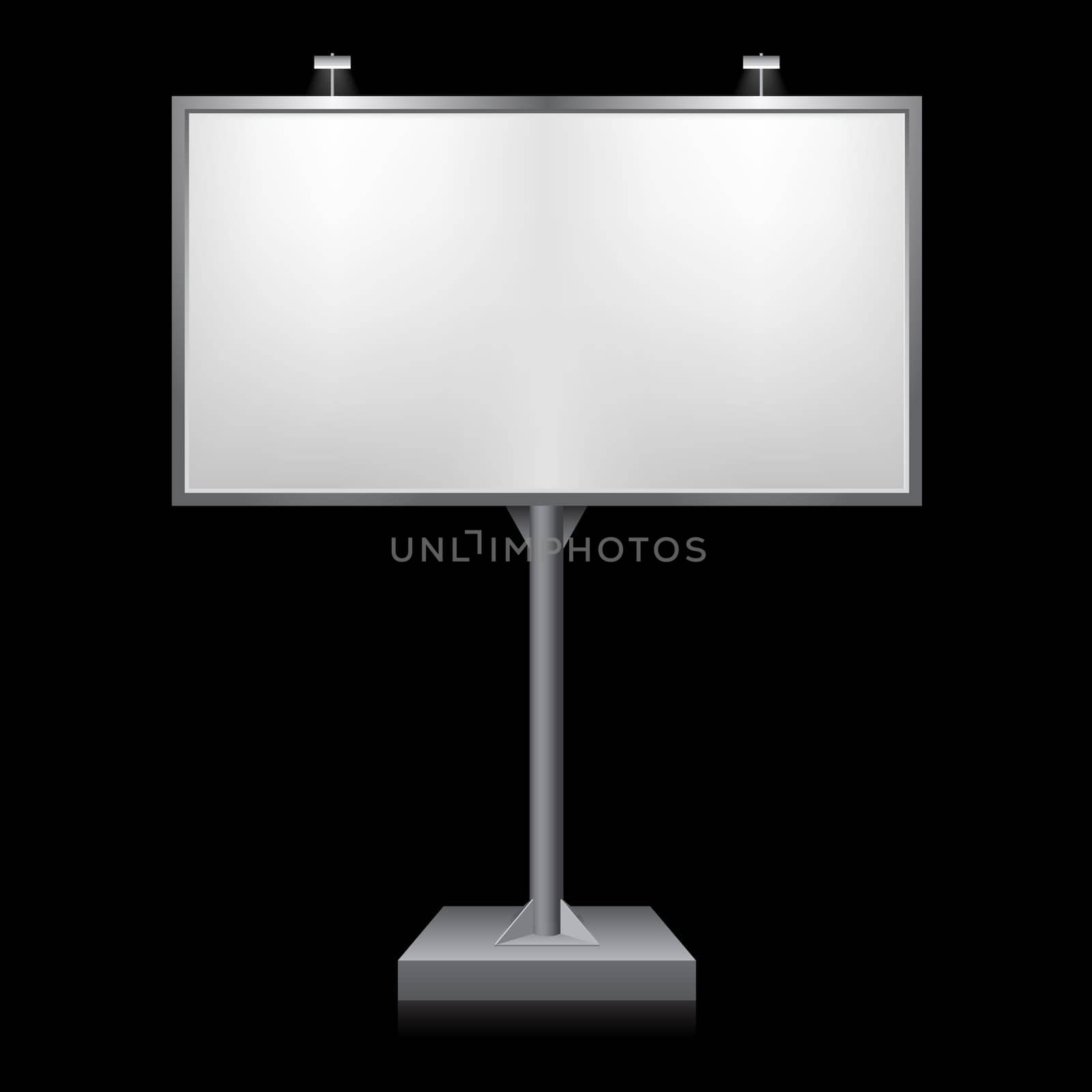 Metallic billboard with place for your text. Illustration on black background