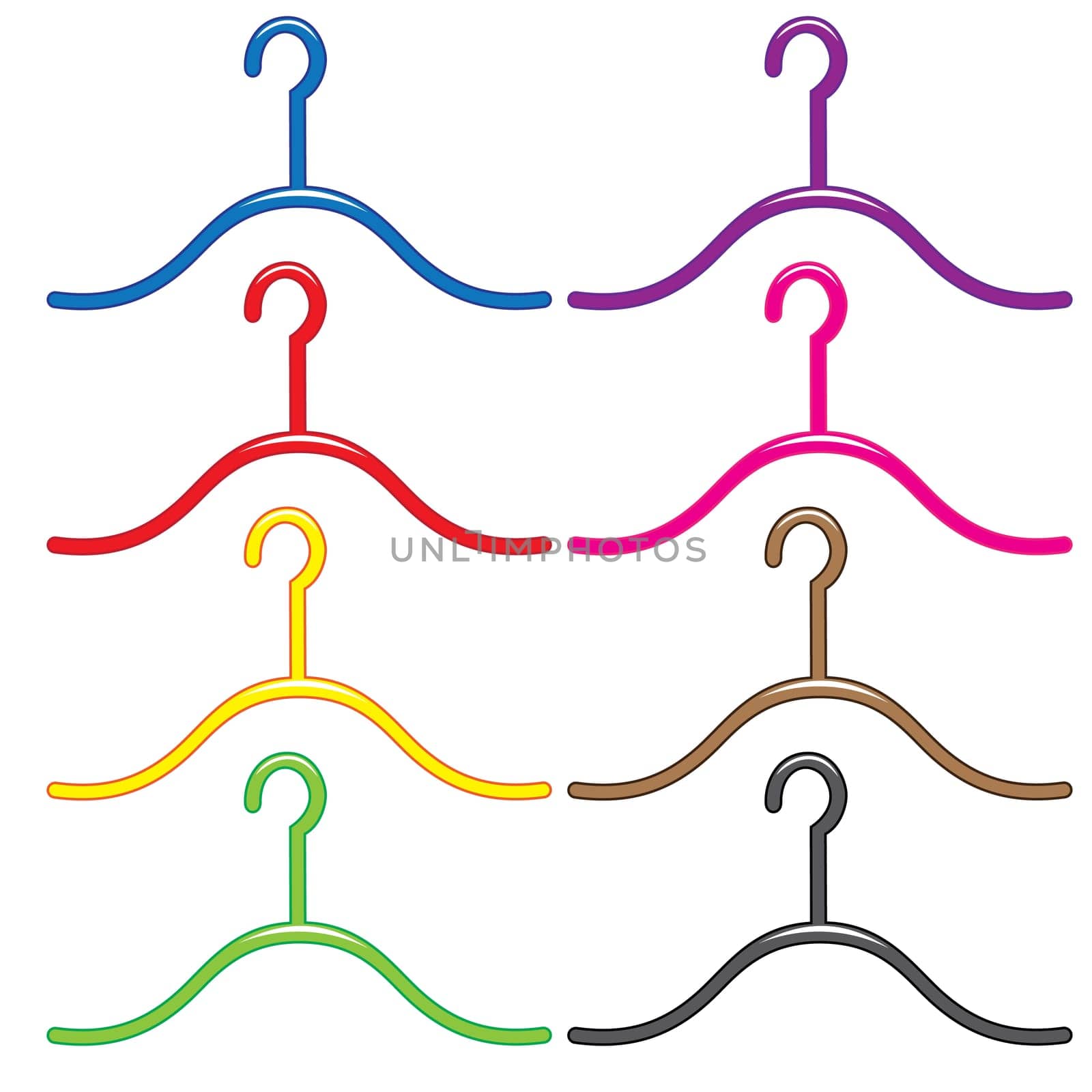 Set of colourful hangers. Illustration on white background