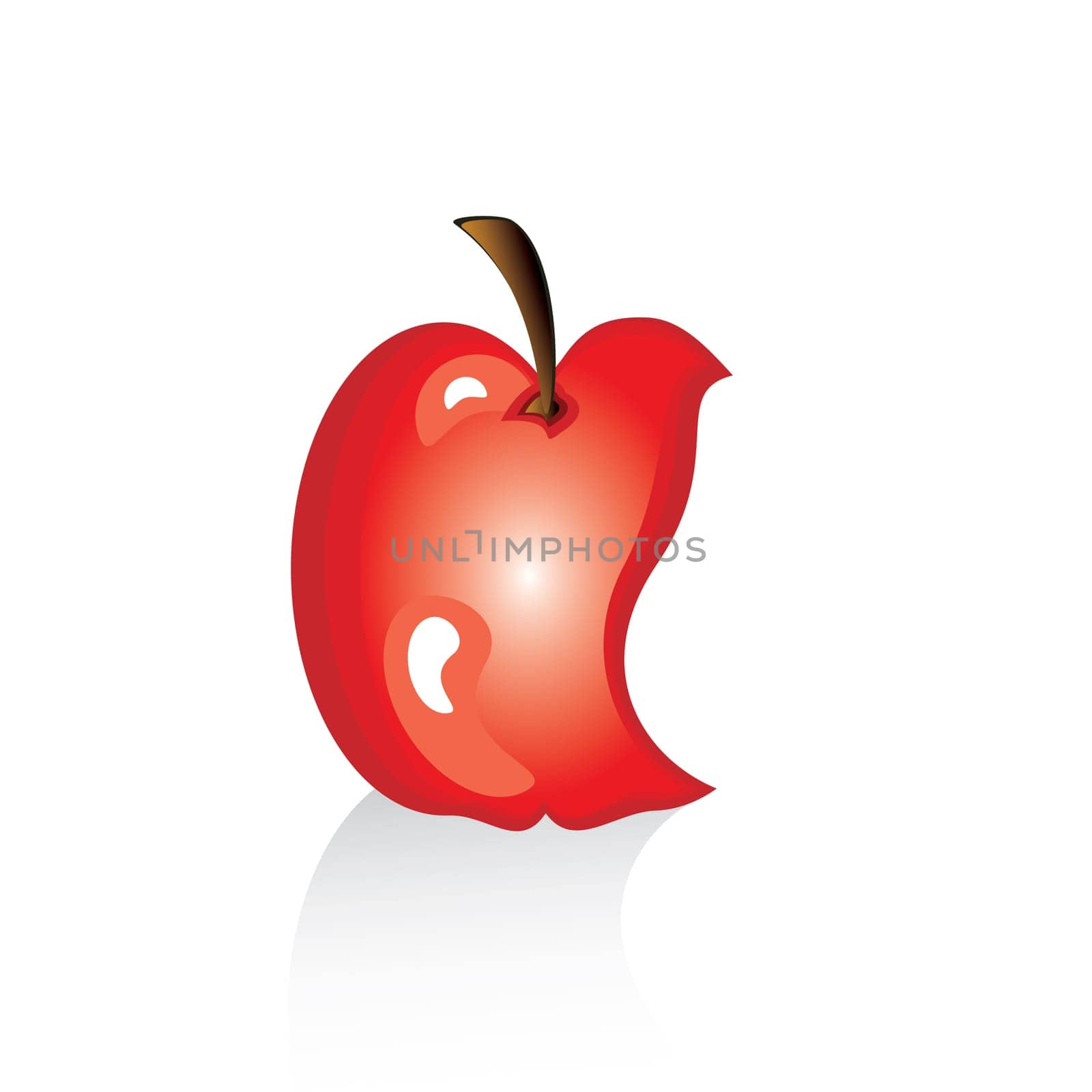 The bitten off red apple. Illustration on white background