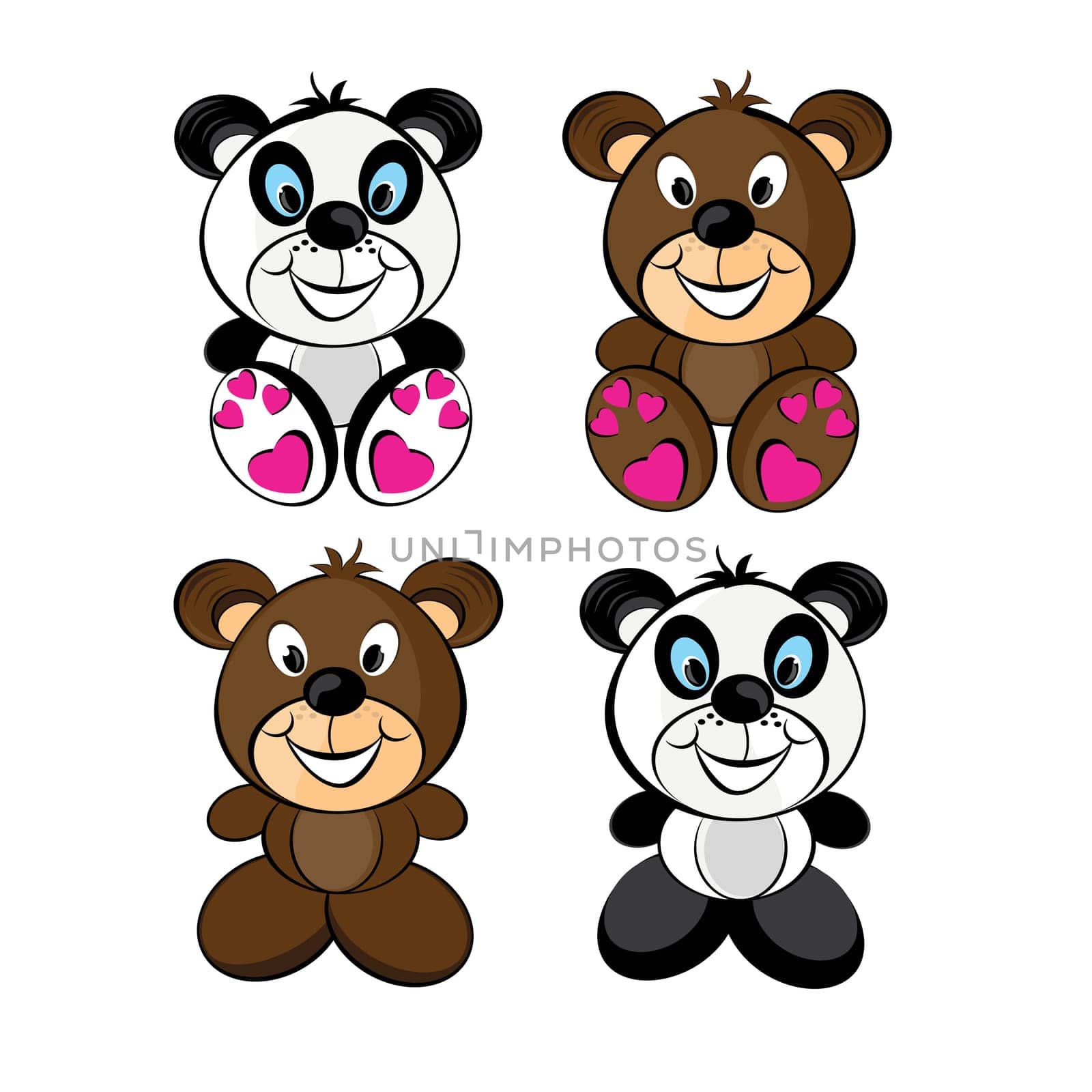 Teddy bears set. Illustration isolated on white background