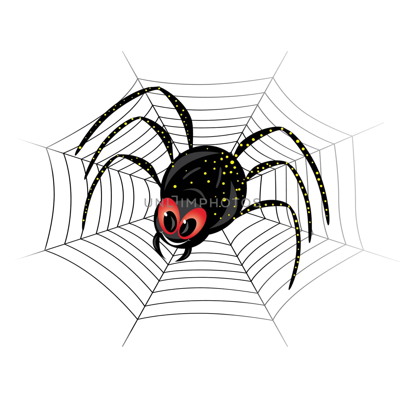 Illustration of cute black widow Spider on web
