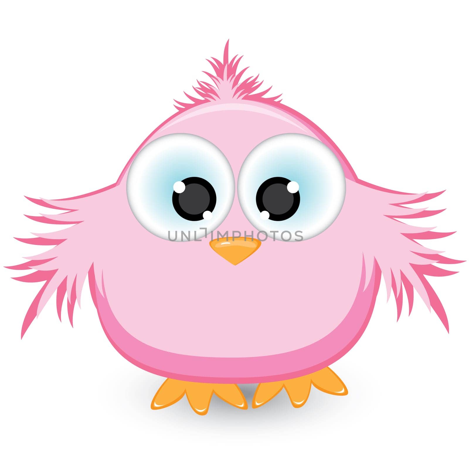 Cartoon pink sparrow. Illustration on white background