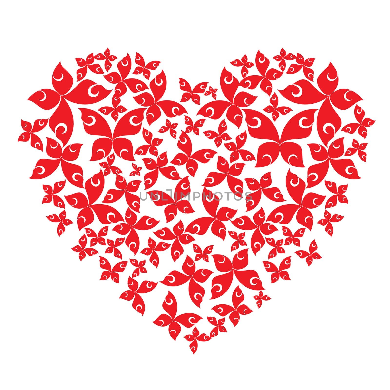 Heart from flying butterflies. Vector illustration on white
