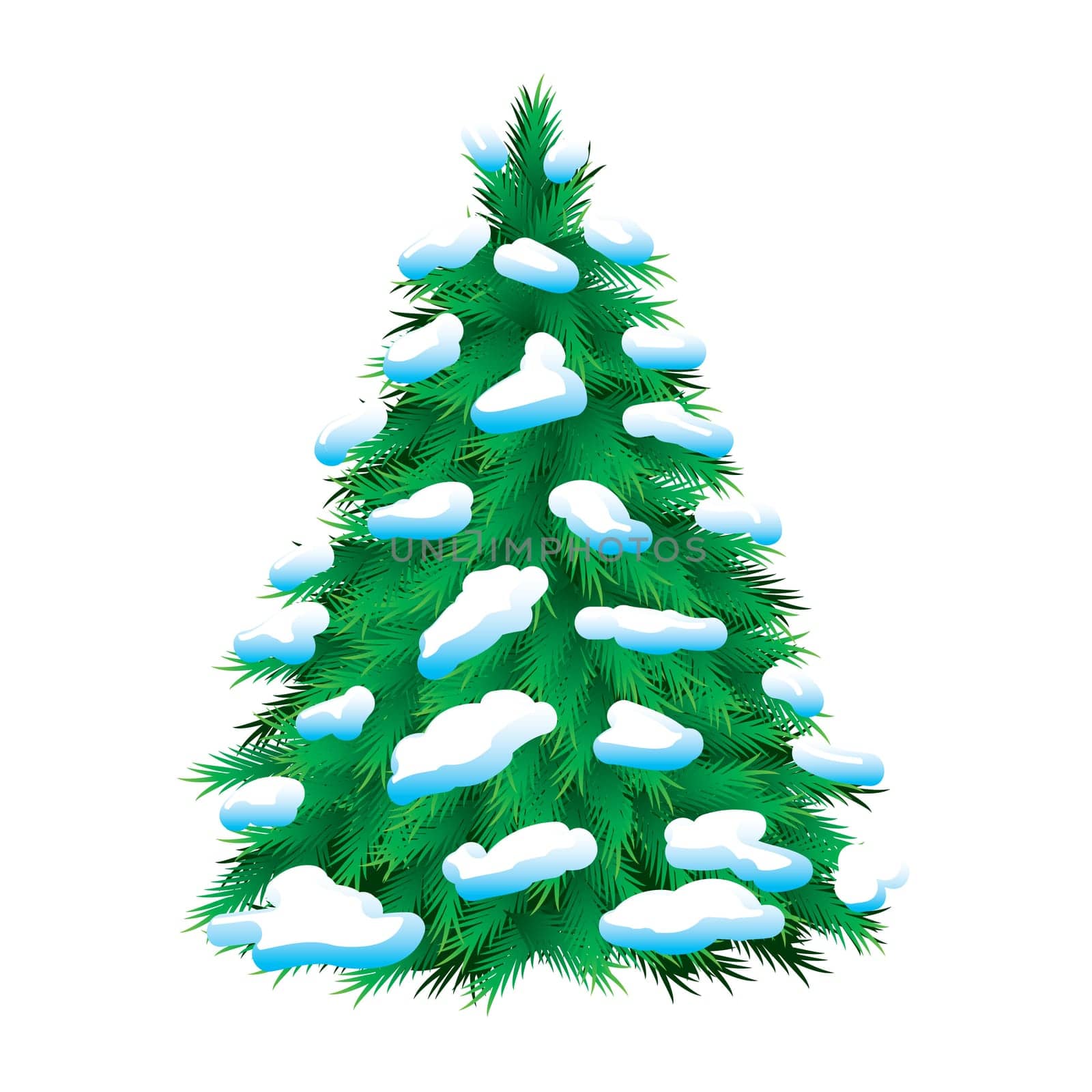 Green fur-tree covered with snow, isolated. Christmas picture