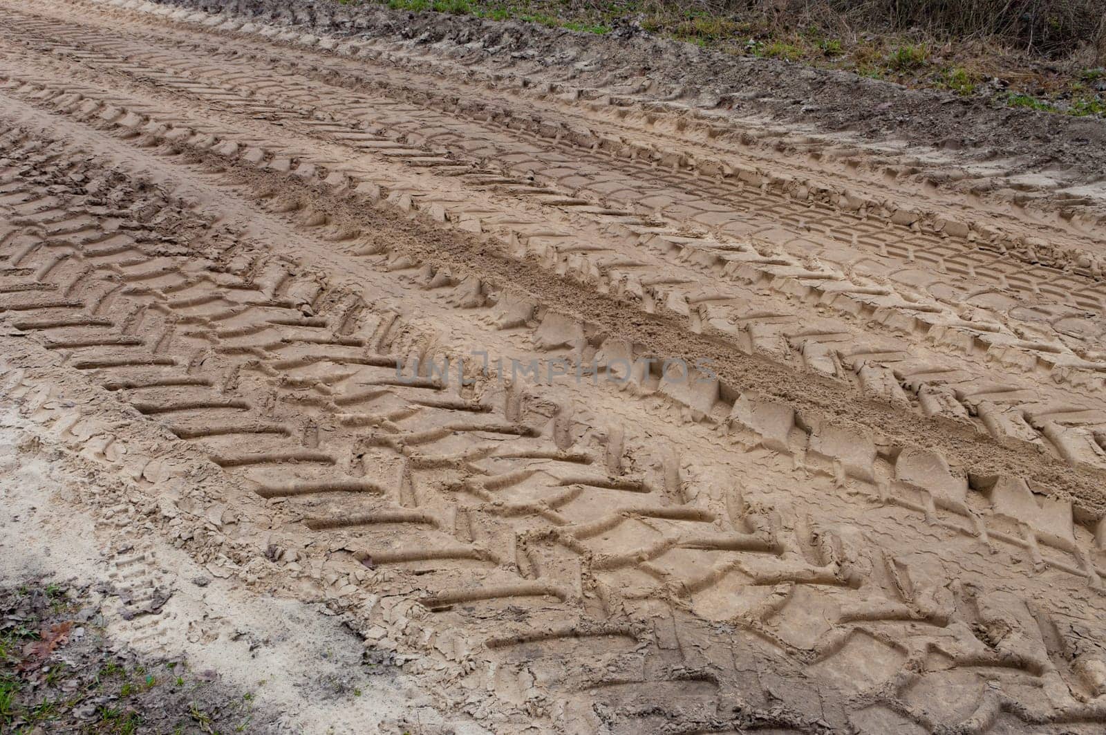 lots of tractor tracks in the sand