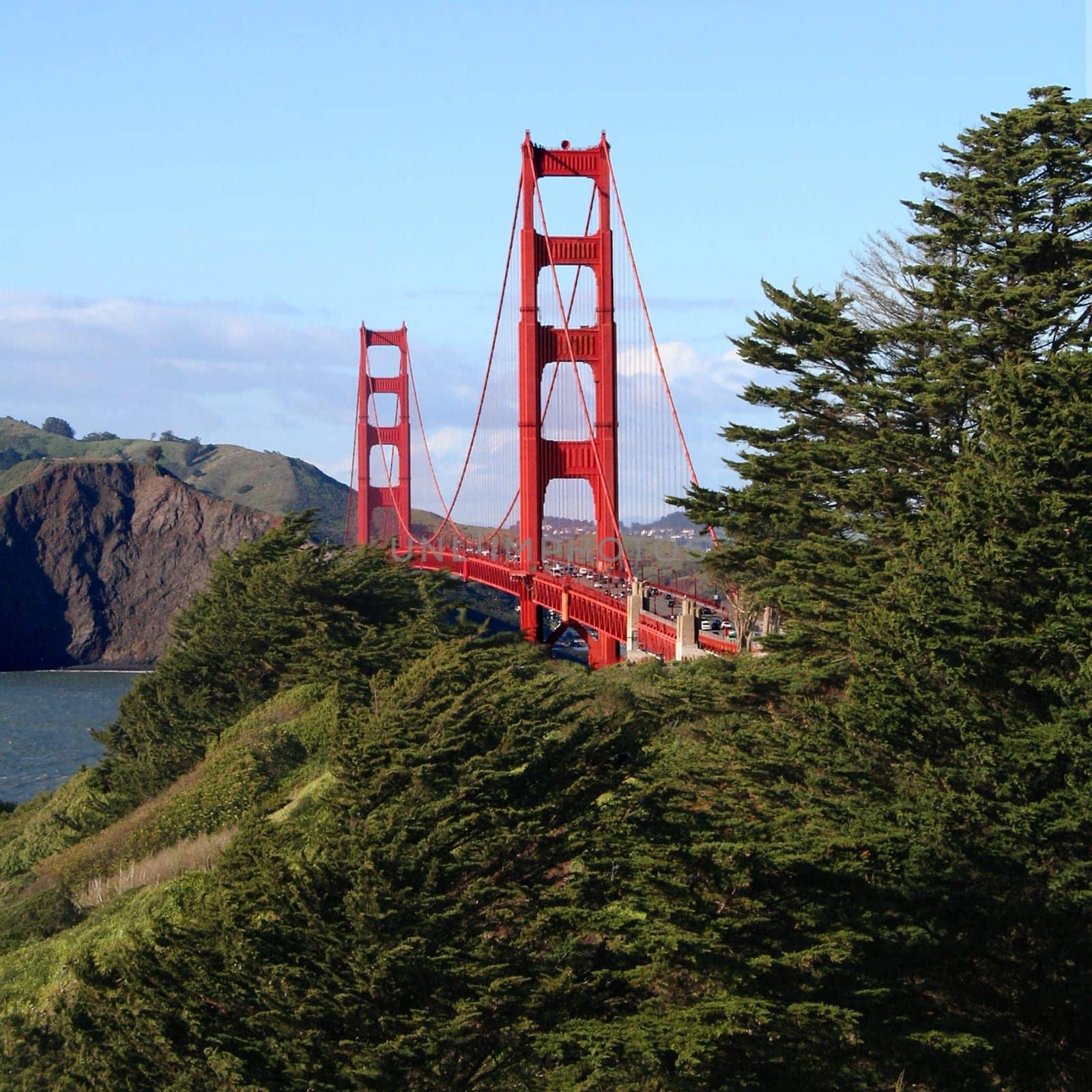 Square shot of the Golden Gate Bridge from China Beach