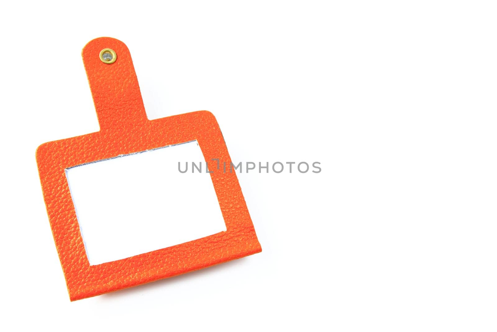 Luggage tag with blank writing field against white background