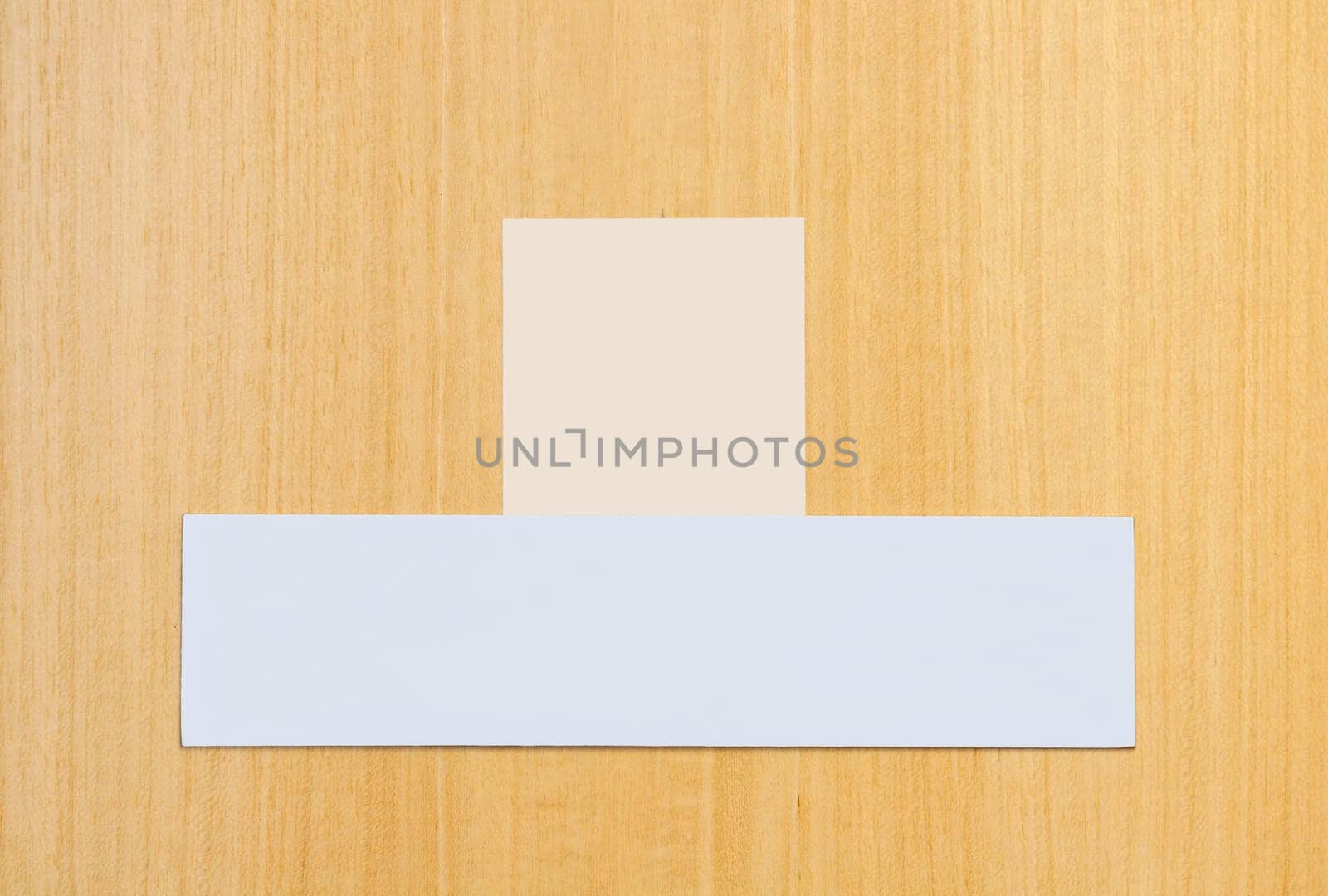 two blank signs on a wooden door (ready for some text or pictures)