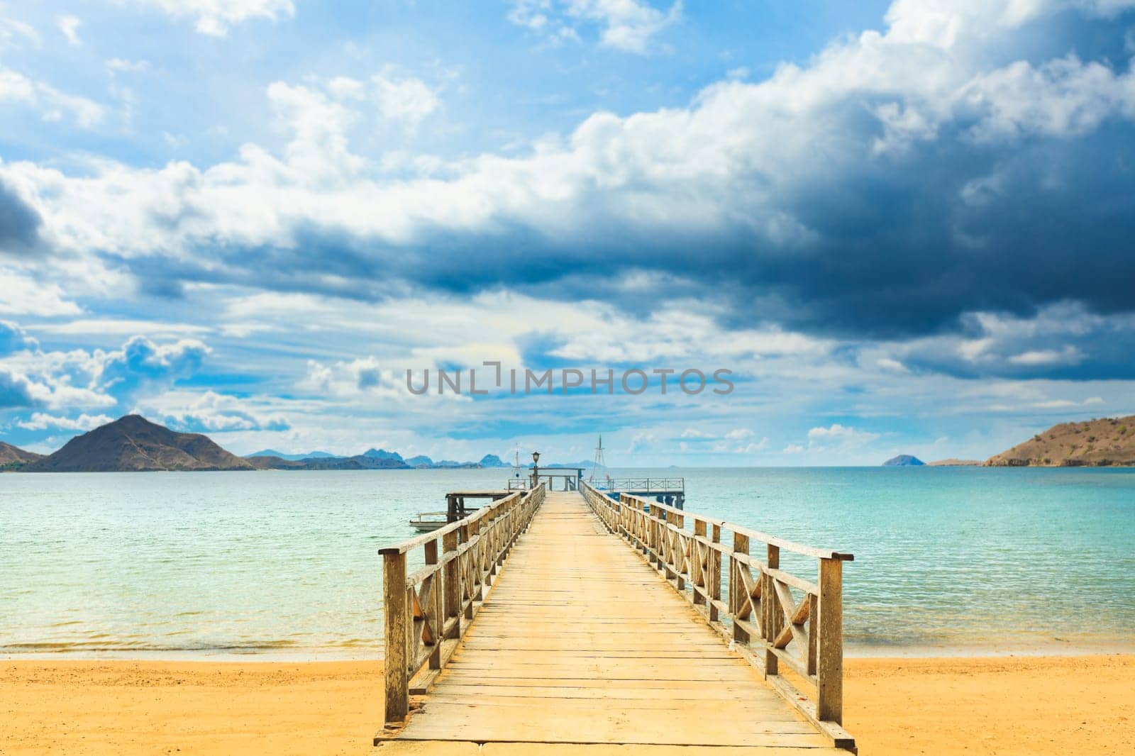 Bay of Komodo island. Pier on the foreground