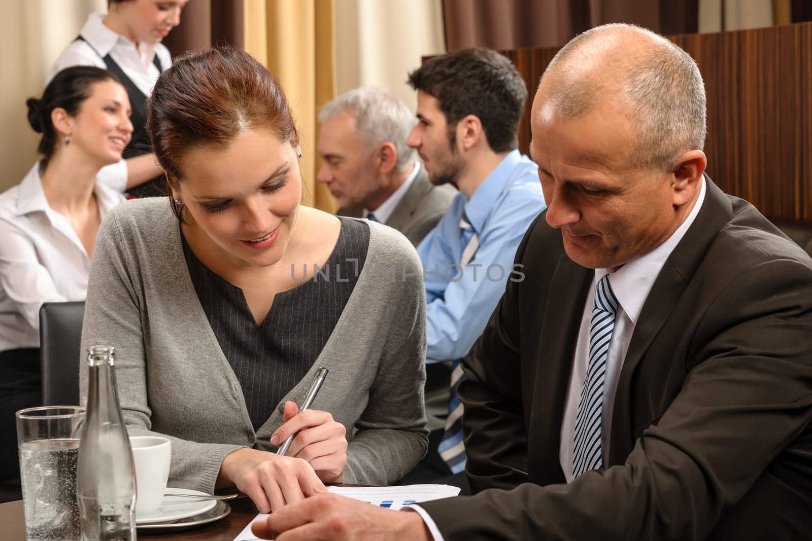 Business people have company meeting at restaurant conference room