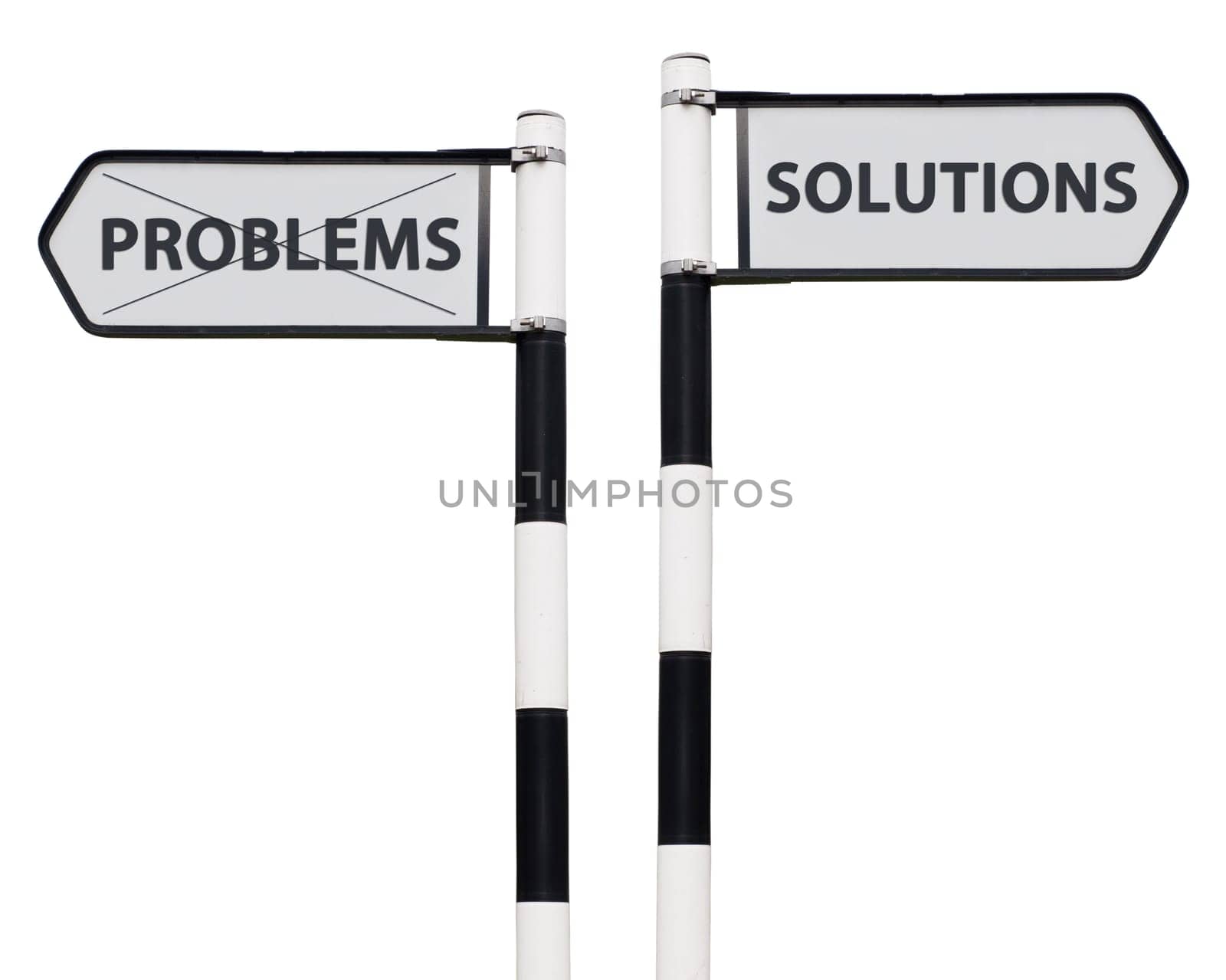 conceptual picture with solutions and problems road signs isolated on white background