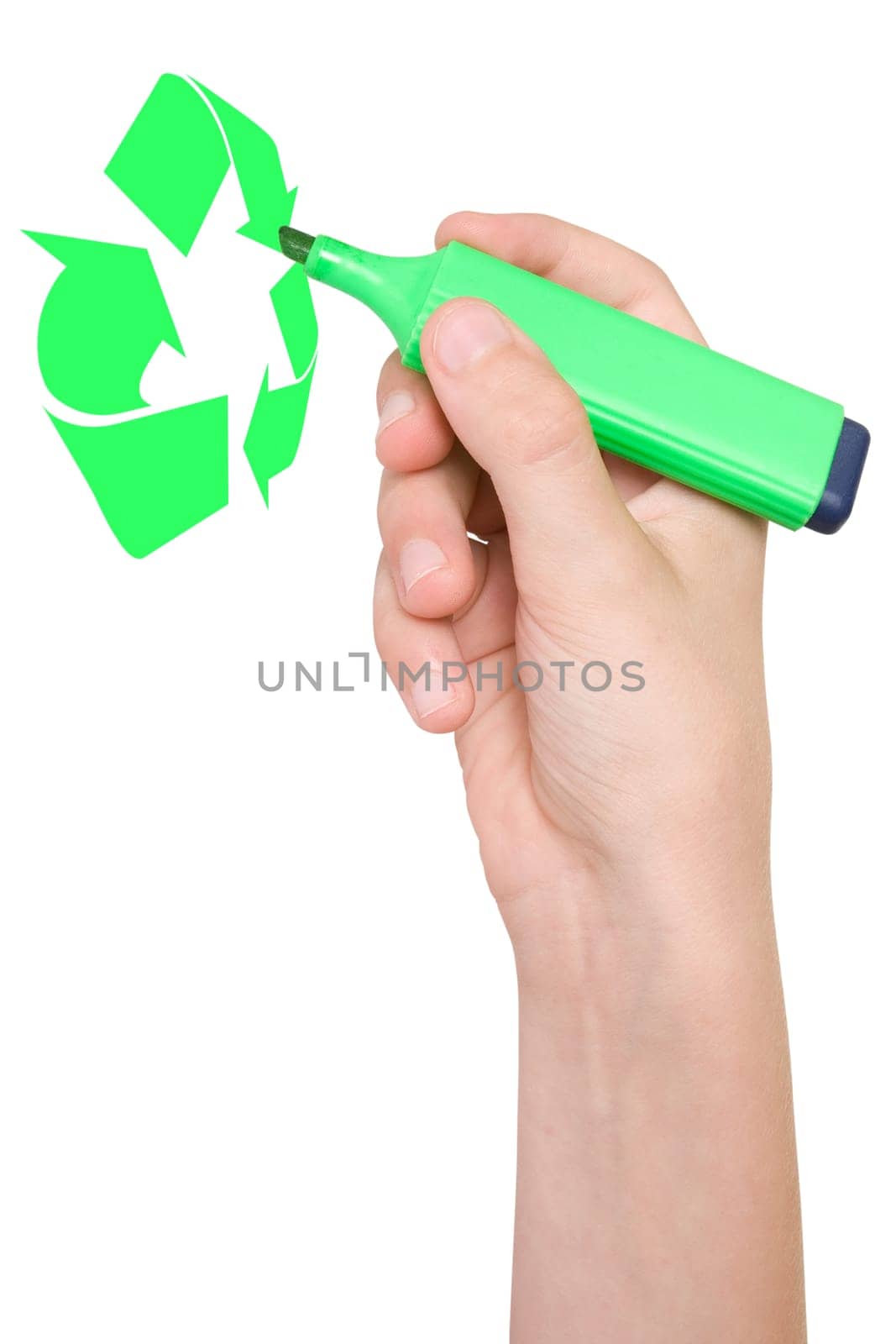 hand draws Recycling symbol. isolated on white