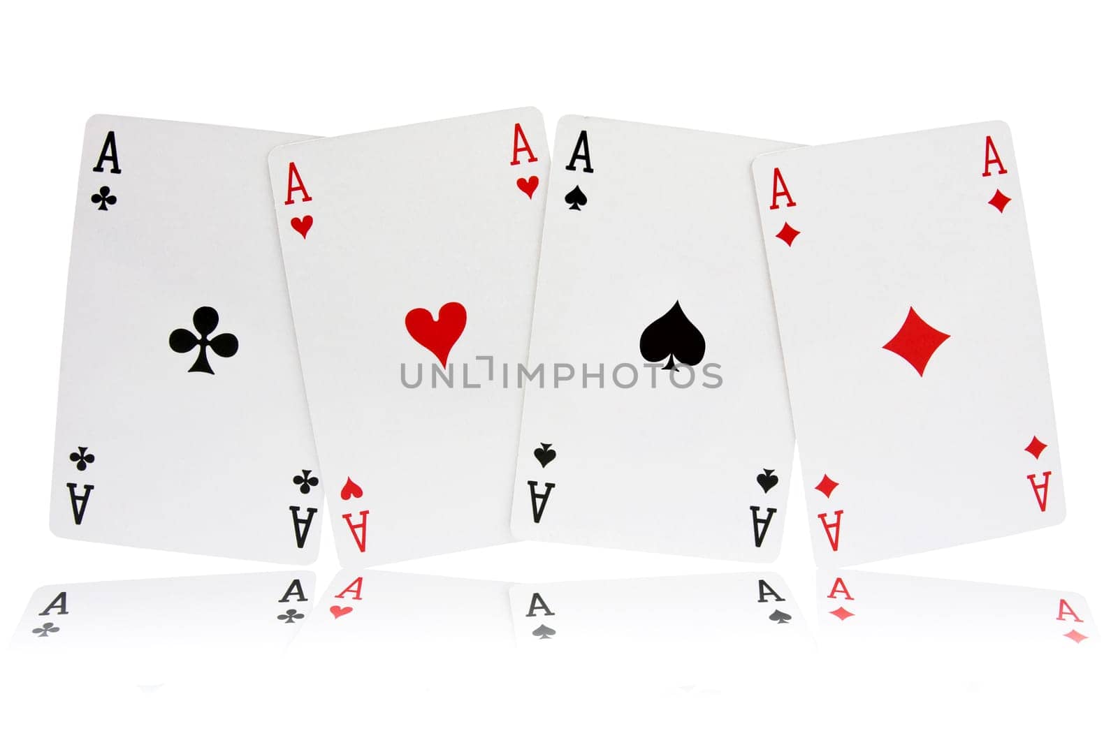 four aces playing cards suits on white background