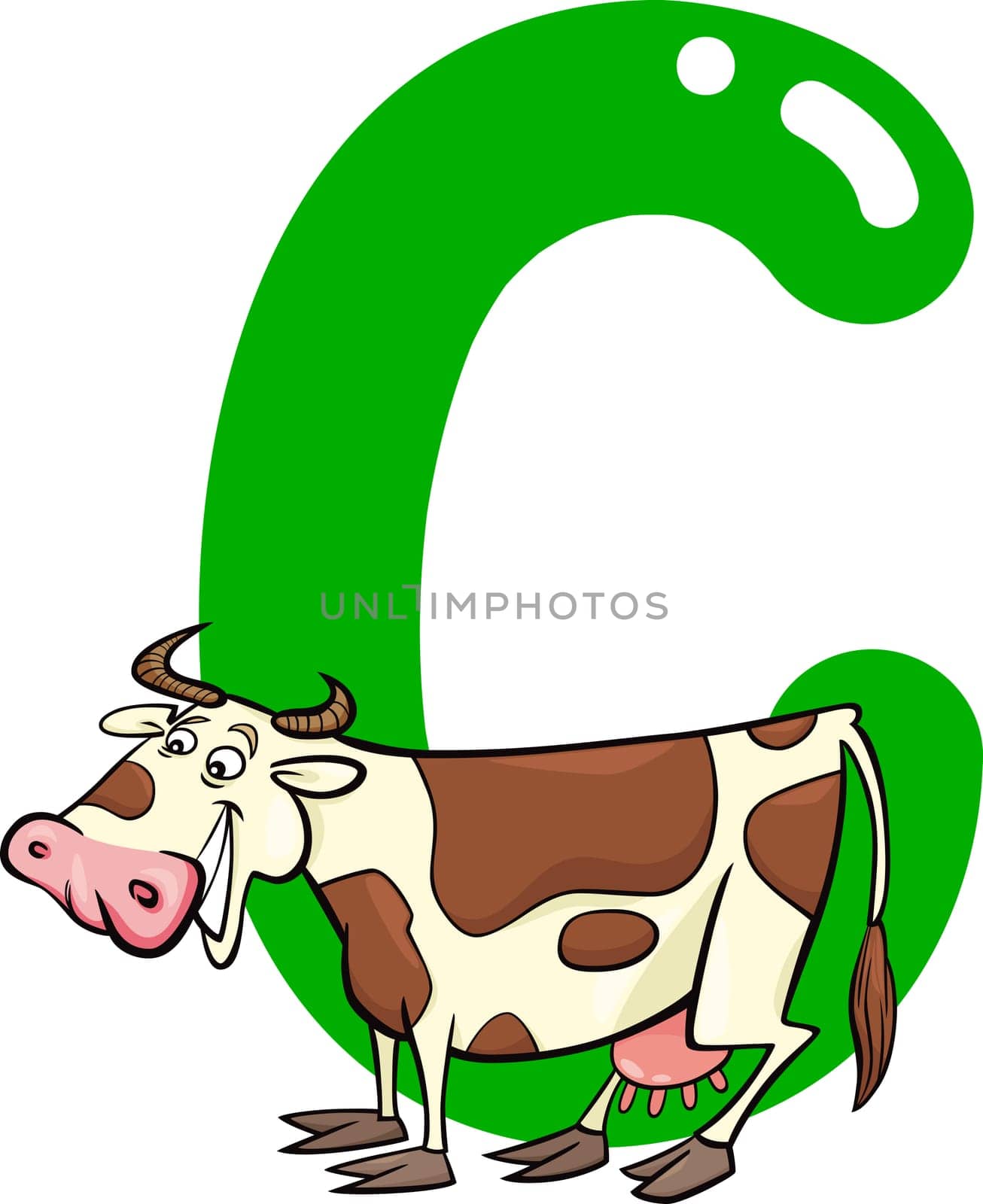 cartoon illustration of C letter for cow