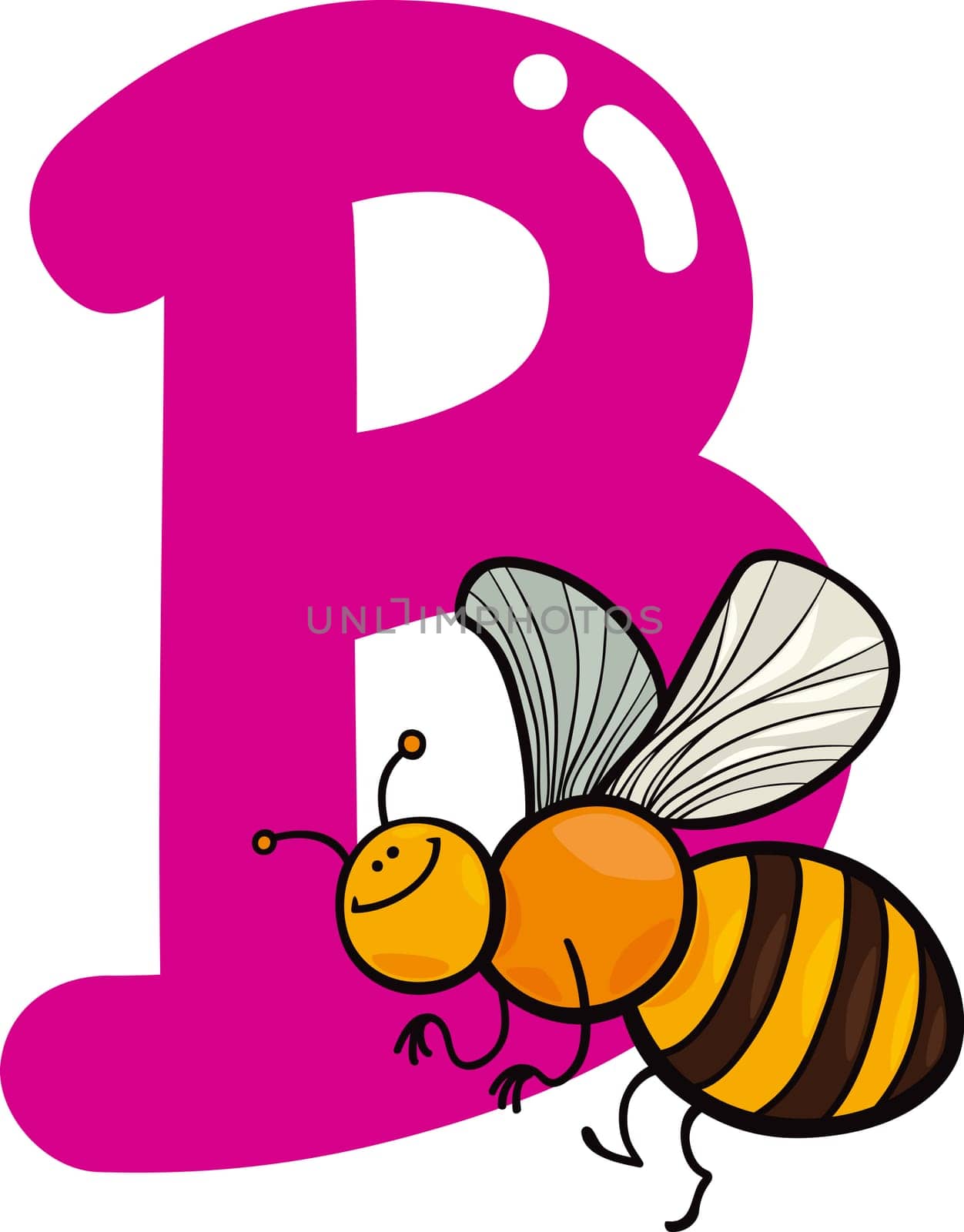 cartoon illustration of B letter for bee