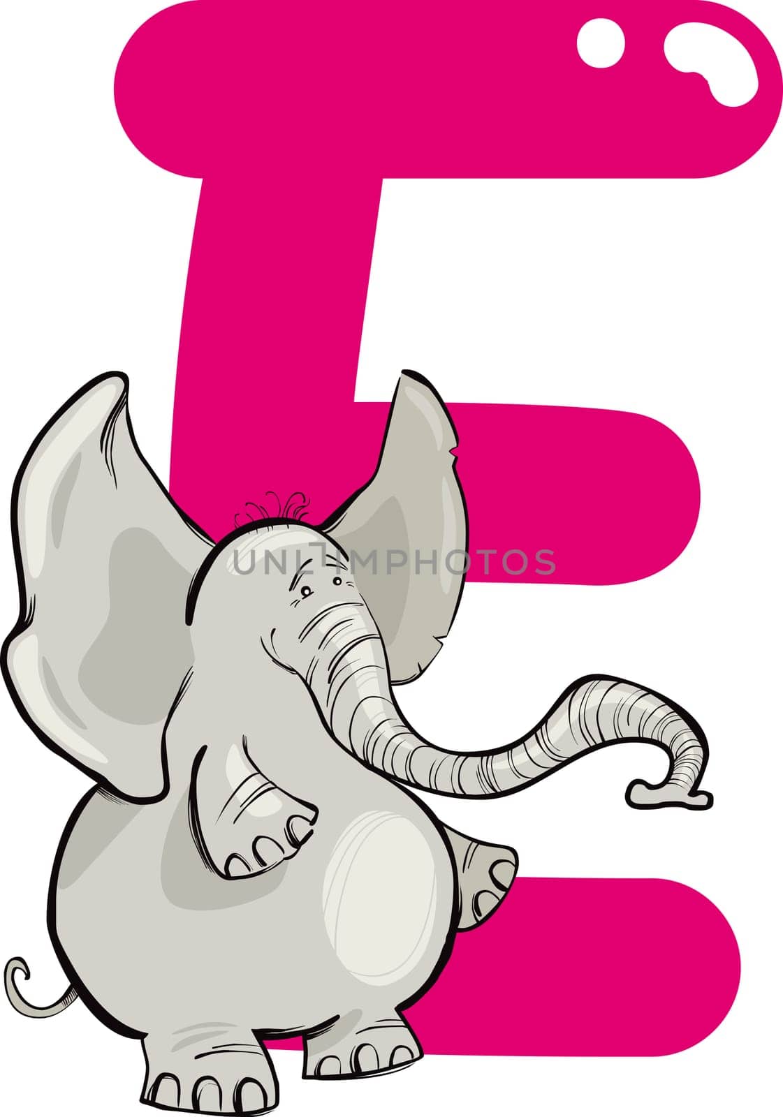cartoon illustration of E letter for elephant