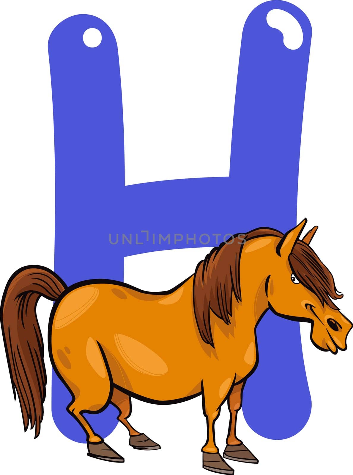 cartoon illustration of H letter for horse