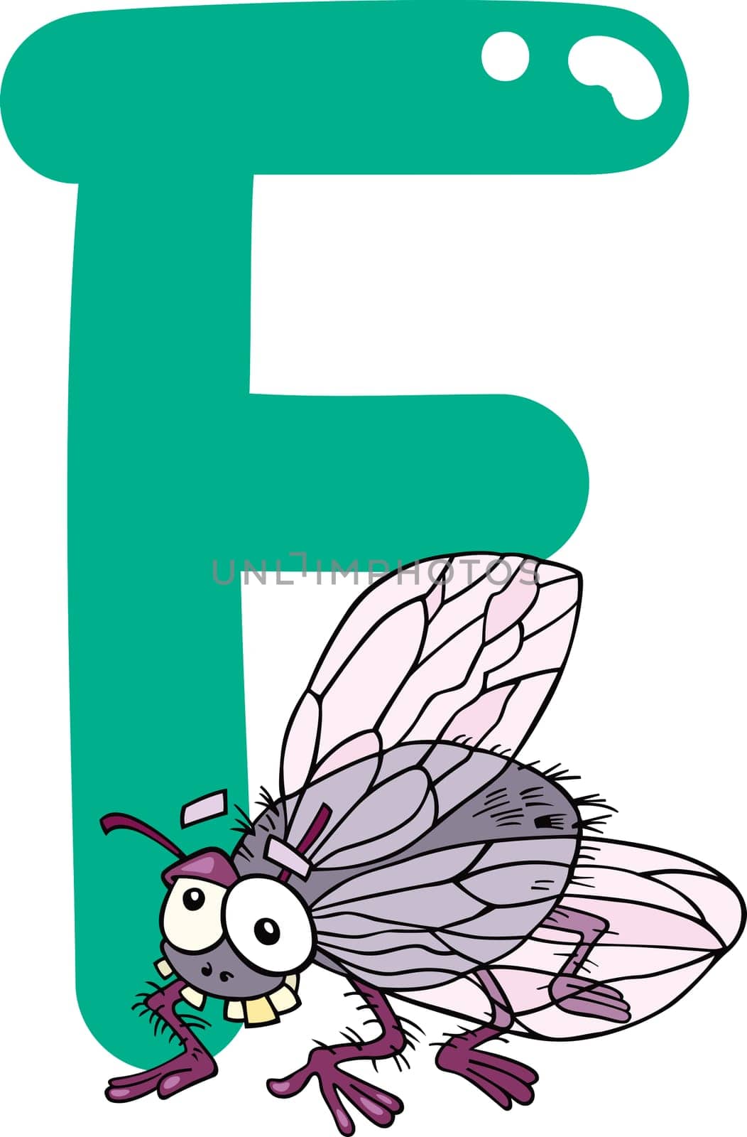 cartoon illustration of F letter for fly