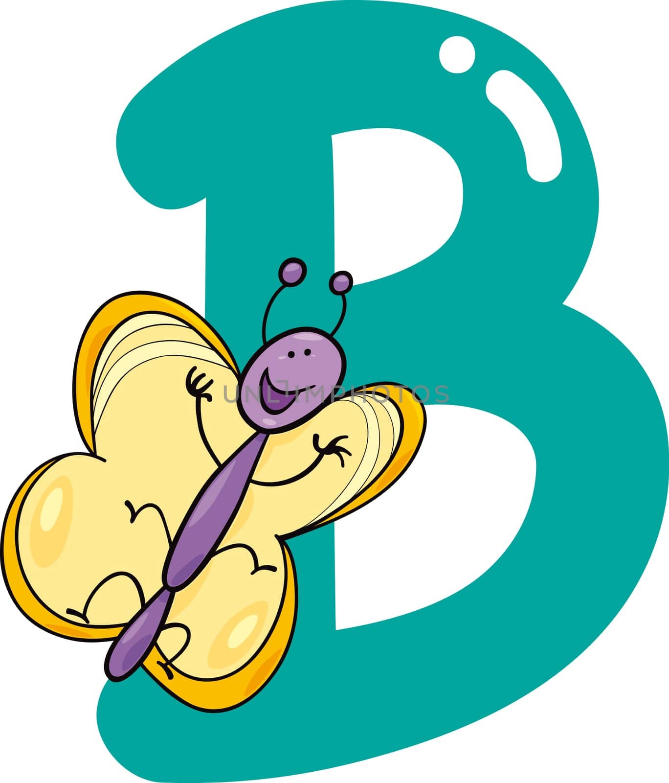 cartoon illustration of B letter for butterfly