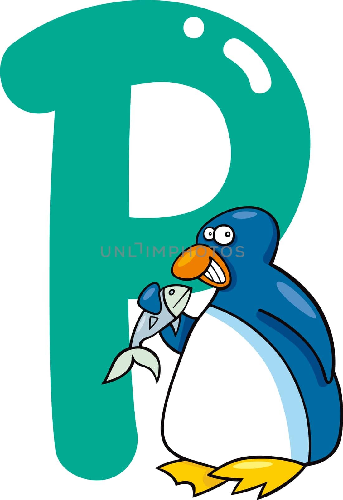 cartoon illustration of P letter for penguin