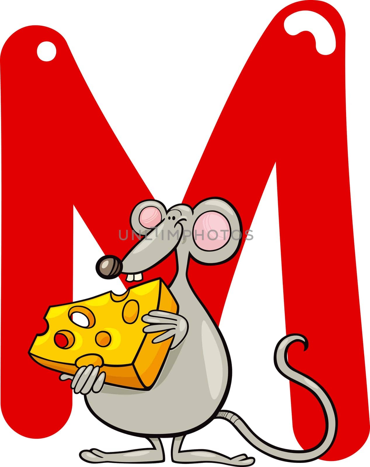 cartoon illustration of M letter for mouse