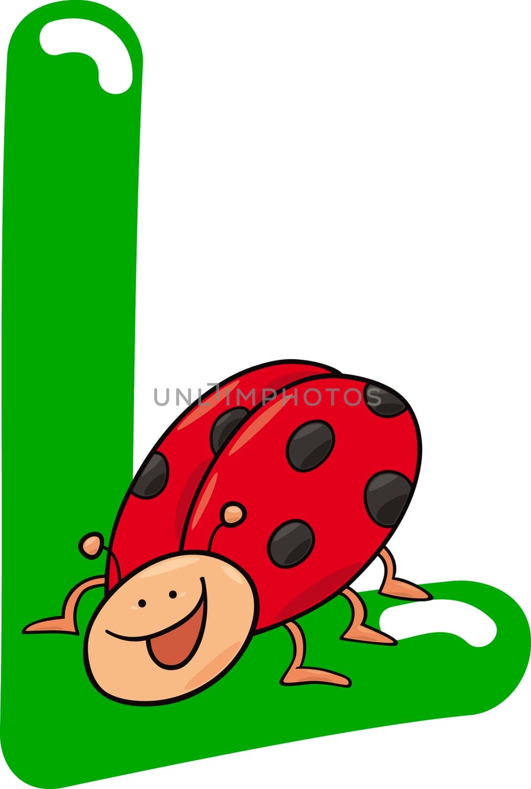 cartoon illustration of L letter for ladybug