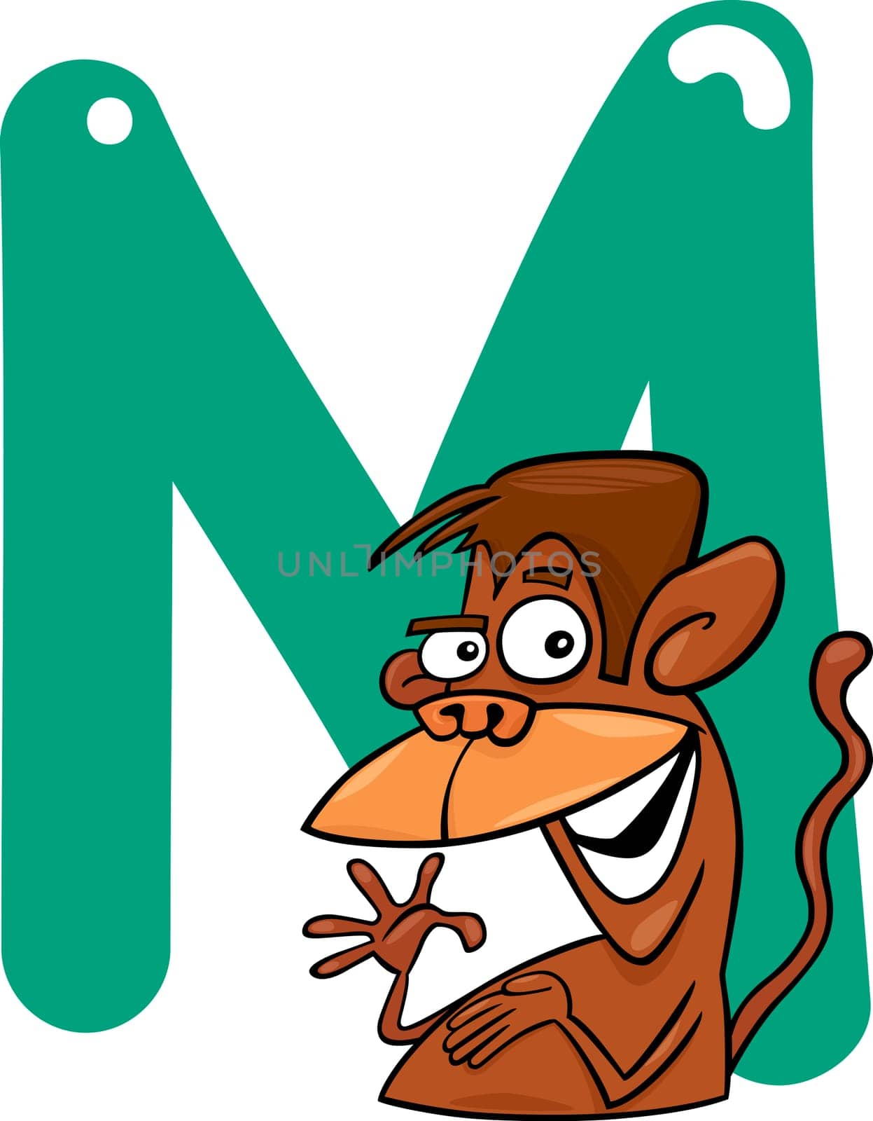 cartoon illustration of M letter for monkey