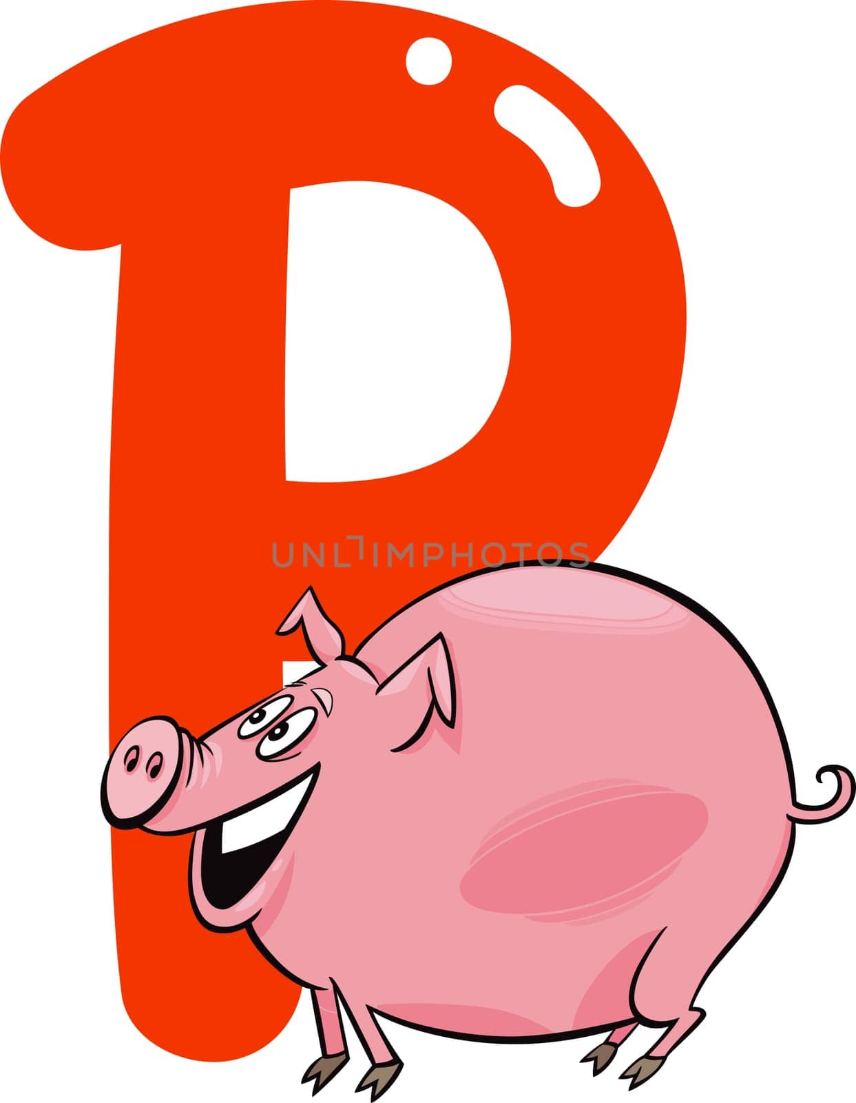 cartoon illustration of P letter for pig