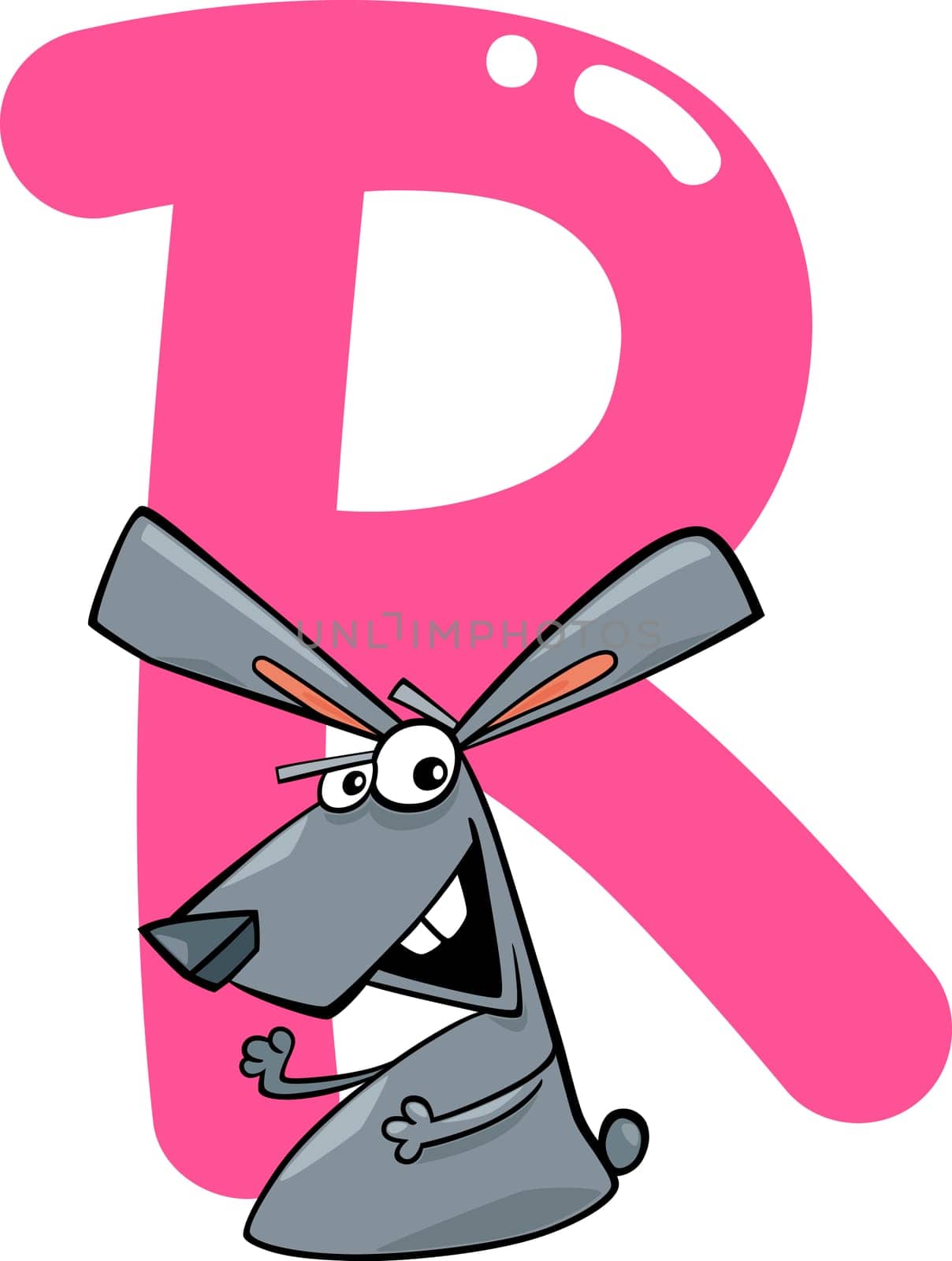 cartoon illustration of R letter for rabbit