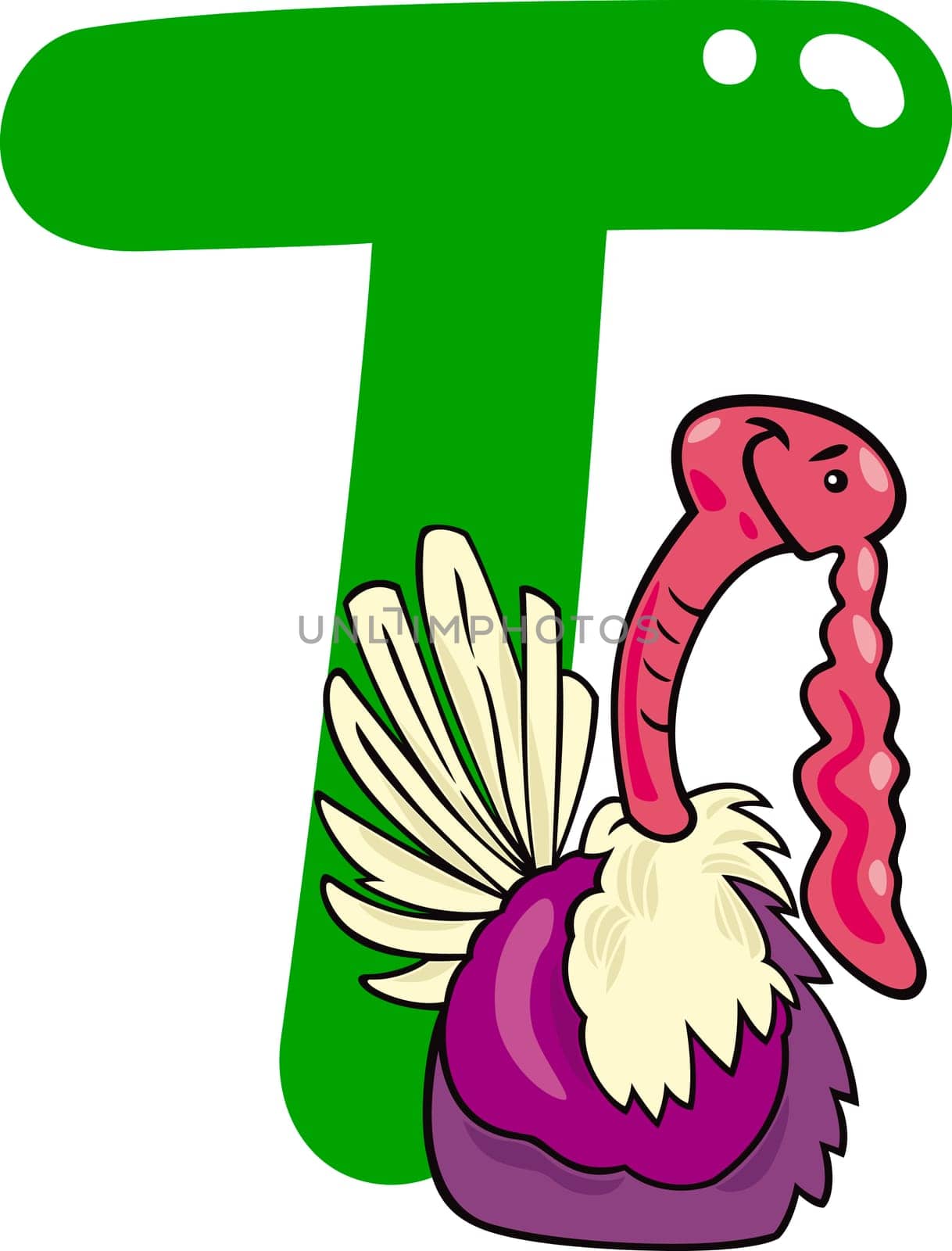cartoon illustration of T letter for turkey
