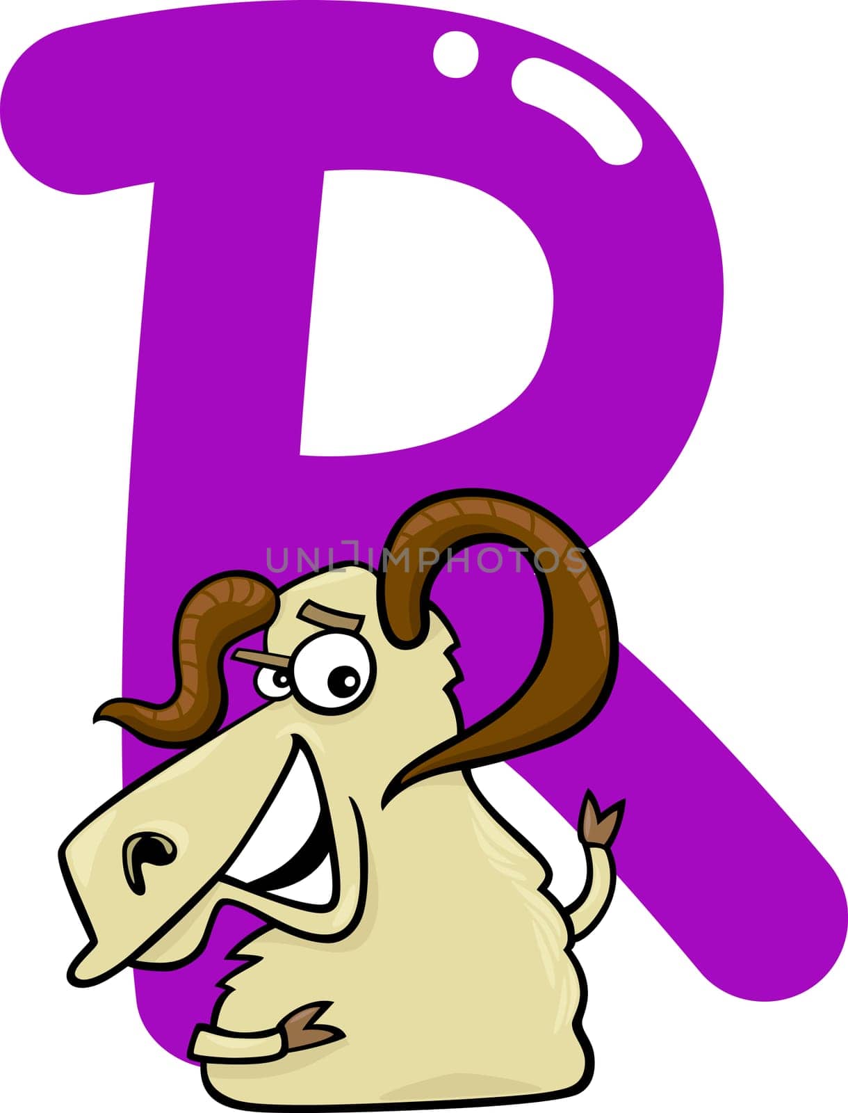 cartoon illustration of R letter for ram