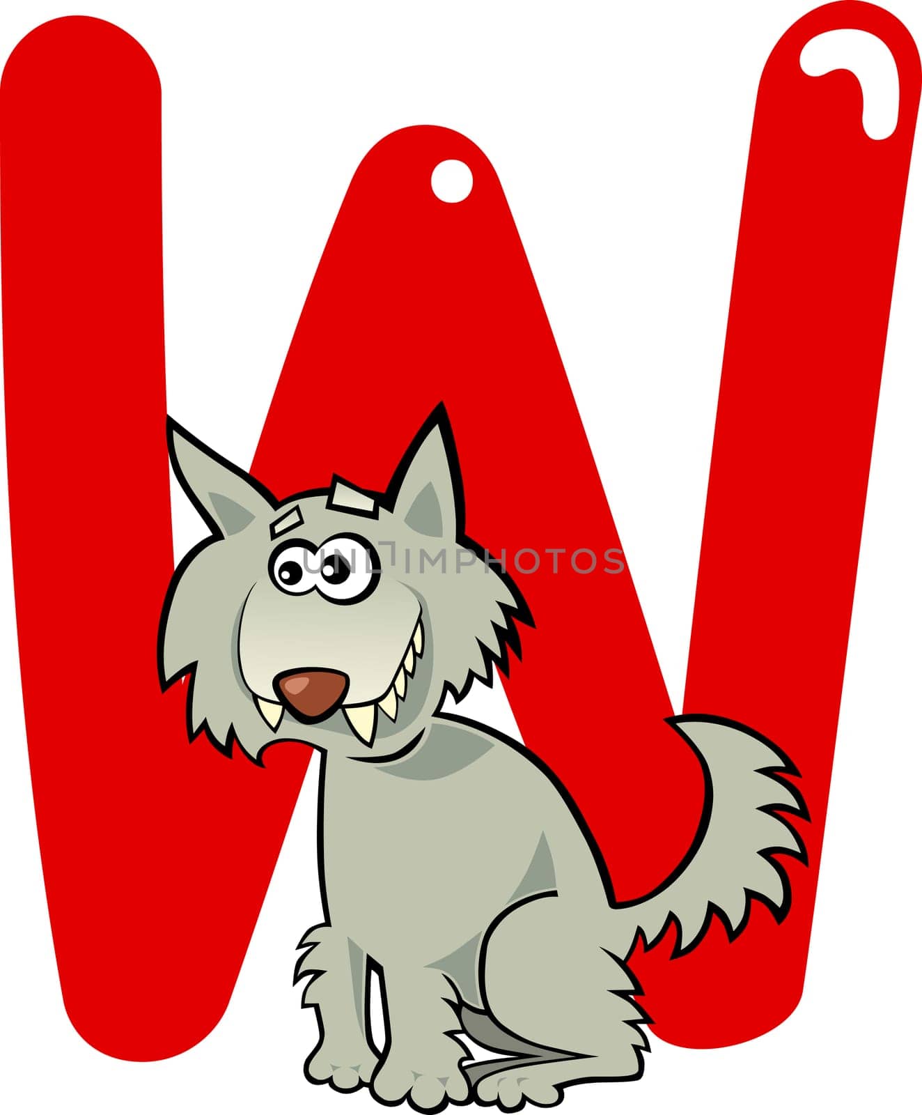 cartoon illustration of W letter for wolf