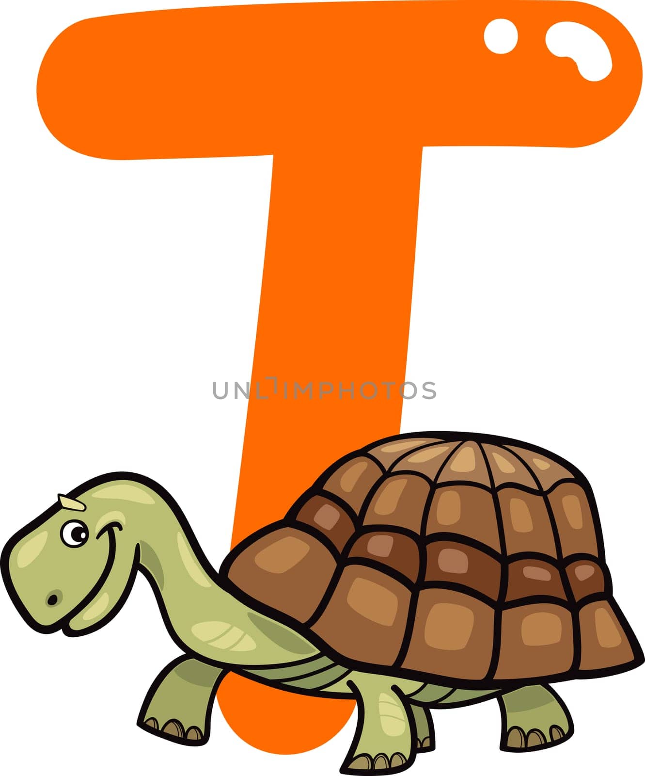 cartoon illustration of T letter for turtle
