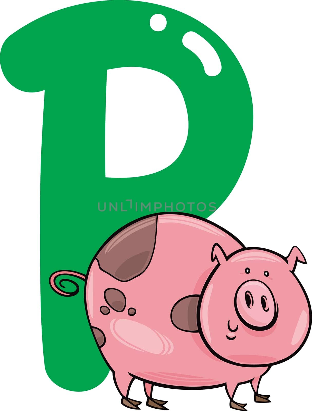 cartoon illustration of P letter for pig