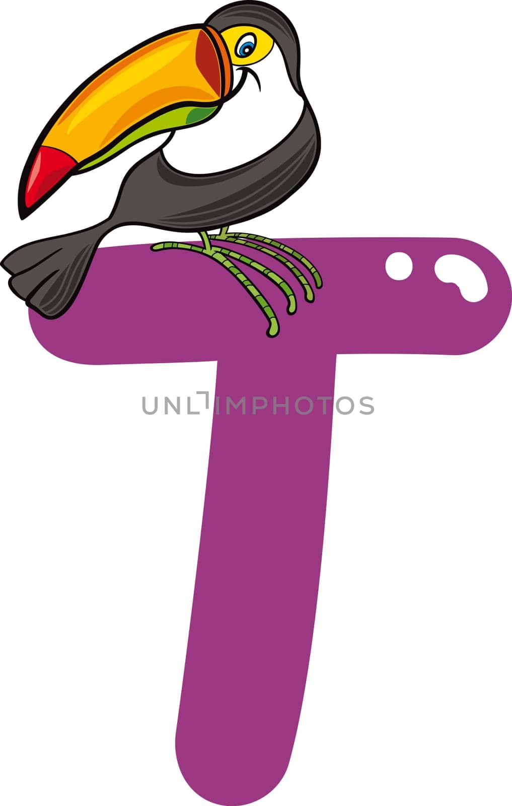 cartoon illustration of T letter for toucan
