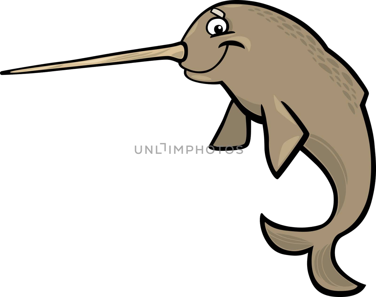 cartoon illustration of narwhal isolated on white
