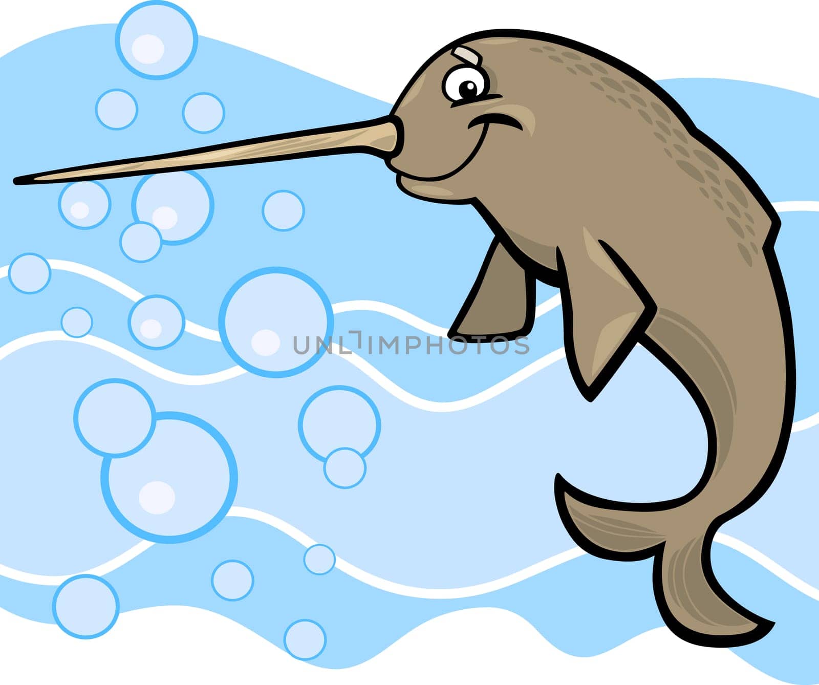 cartoon illustration of narwhal in the water