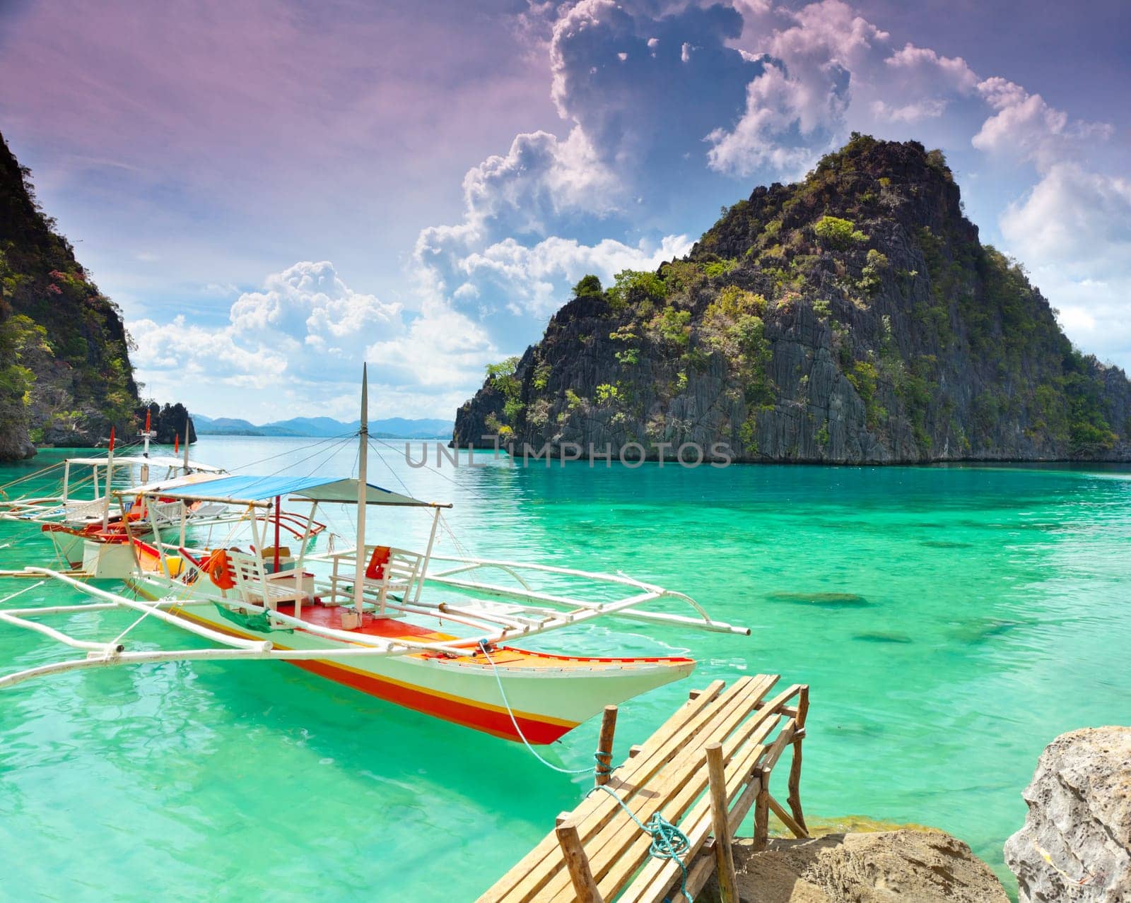 Tropical lagoon on the way to Kayangan lake. Coron island