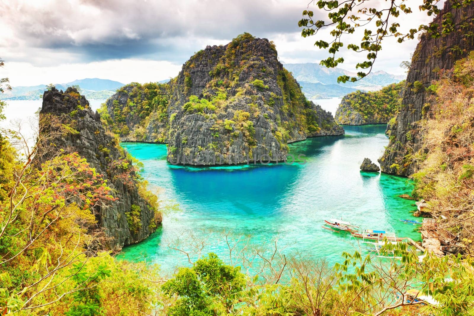 Tropical lagoon on the way to Kayangan lake. Coron island