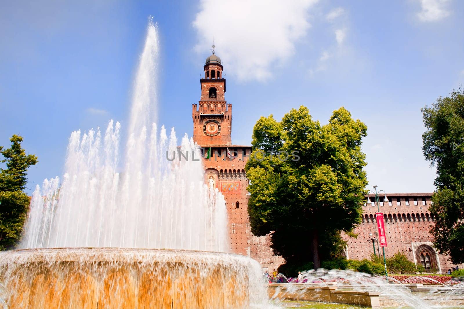 Fountain next to the Sforzesco castle in Milan, Italy
